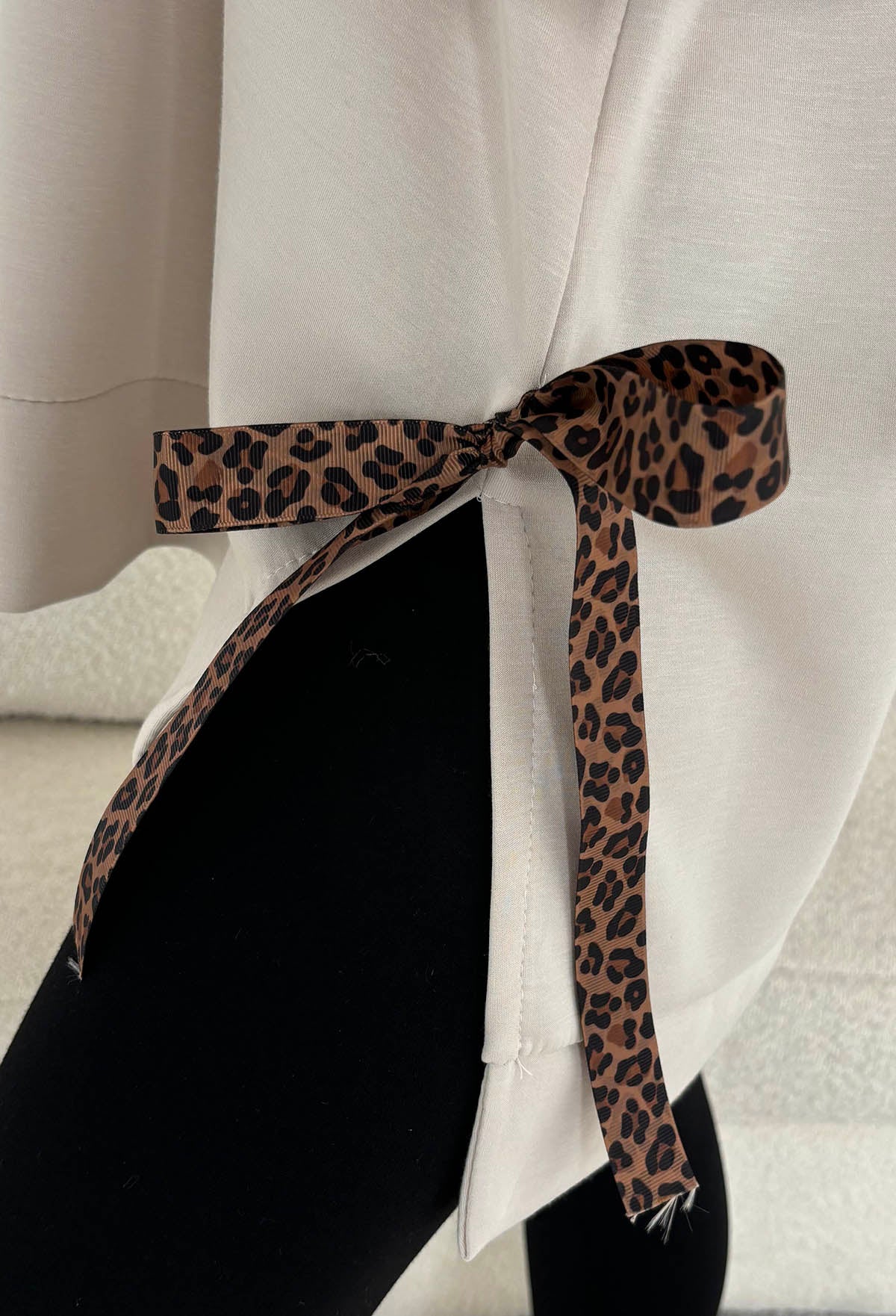 Lennox Beige Leopard Tie Hoodie - Image 3