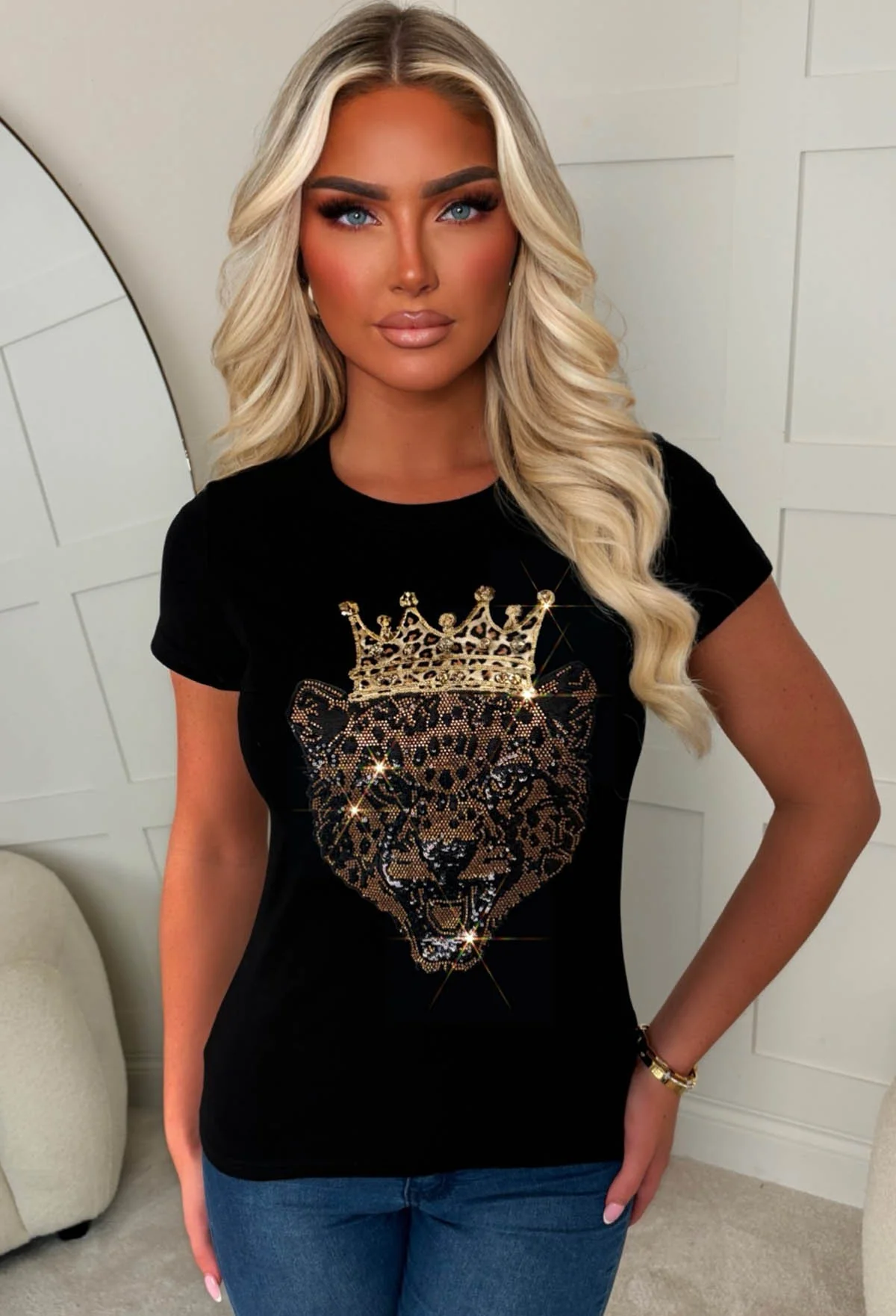 Leopard Lies Black Graphic Print T-shirt - Image 2