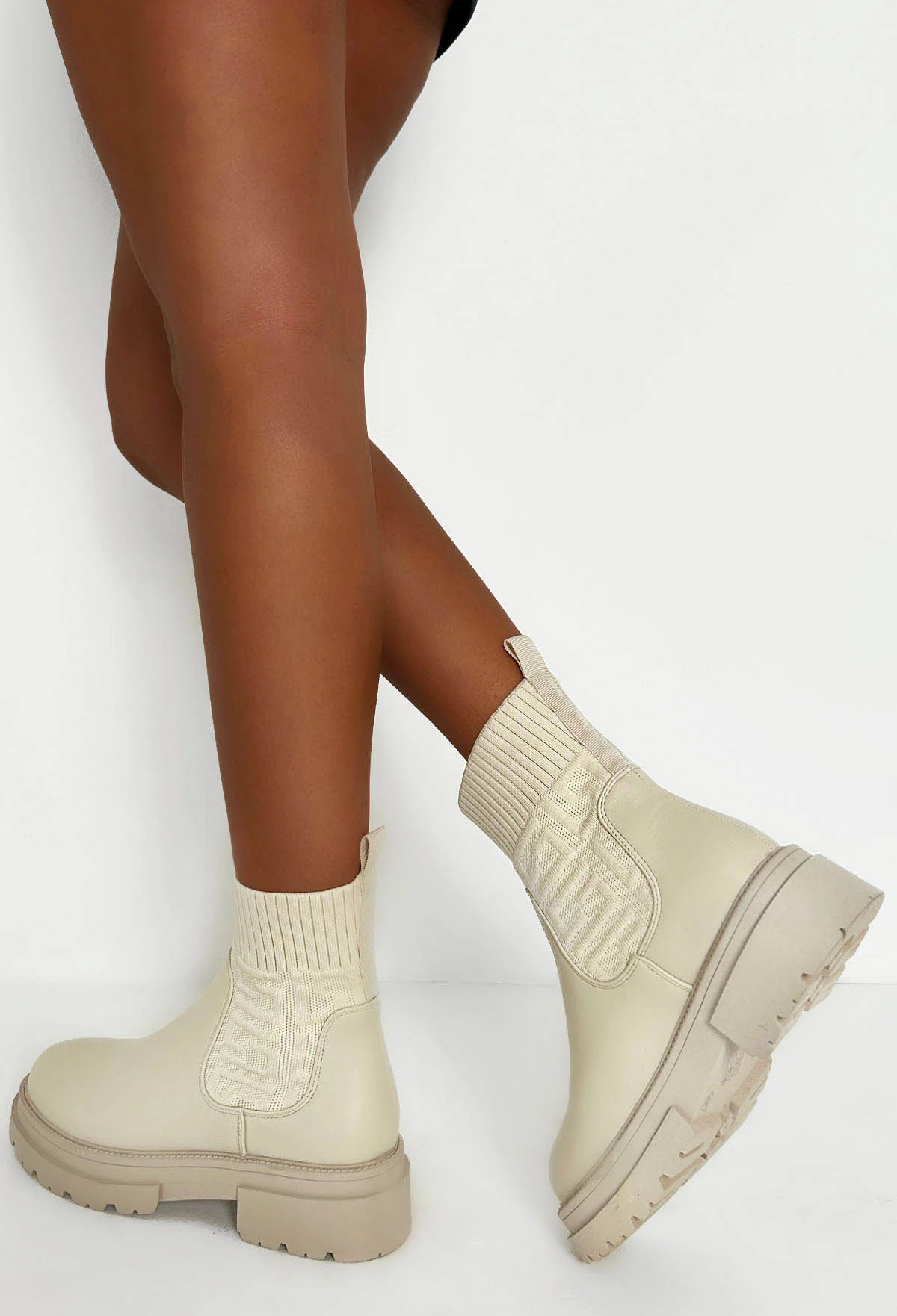 Life Like Mine Cream Patterned Knit Sock Boots - Image 2
