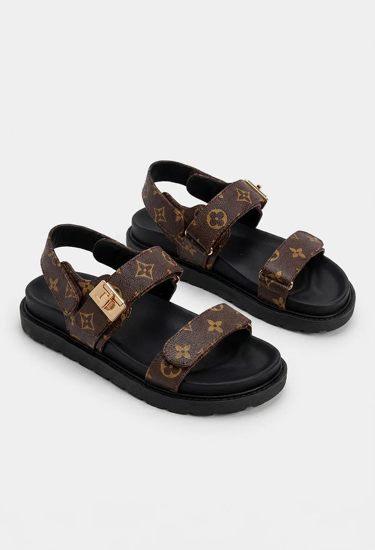 Logo Loco Brown Printed Ankle Strap Sliders - Image 2