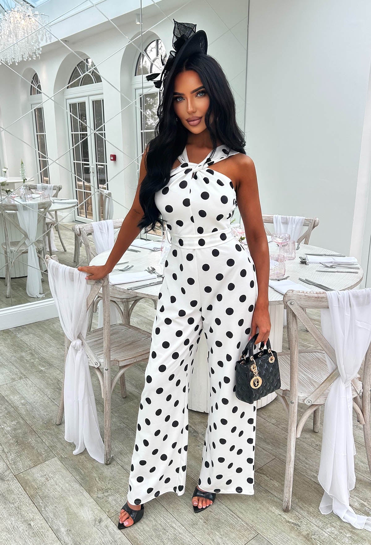 Look Like A Lady White Twist Neck Polka Dot Jumpsuit - Image 3