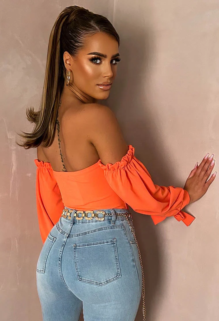 Love Haven Orange Bardot Bodysuit - Image 2