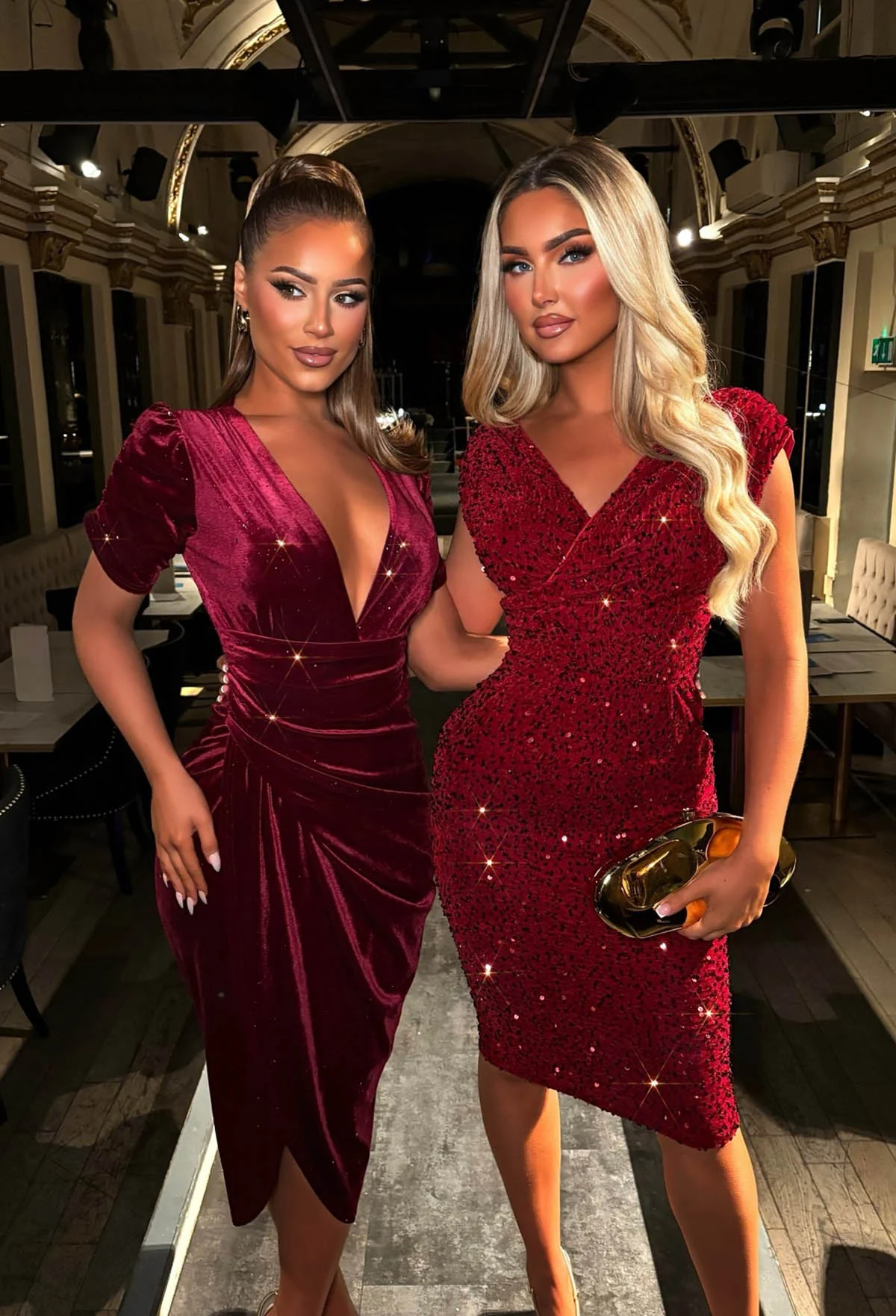 Love In Luxury Burgundy Ruched Side Foil Print Velvet Midi Dress - Image 3