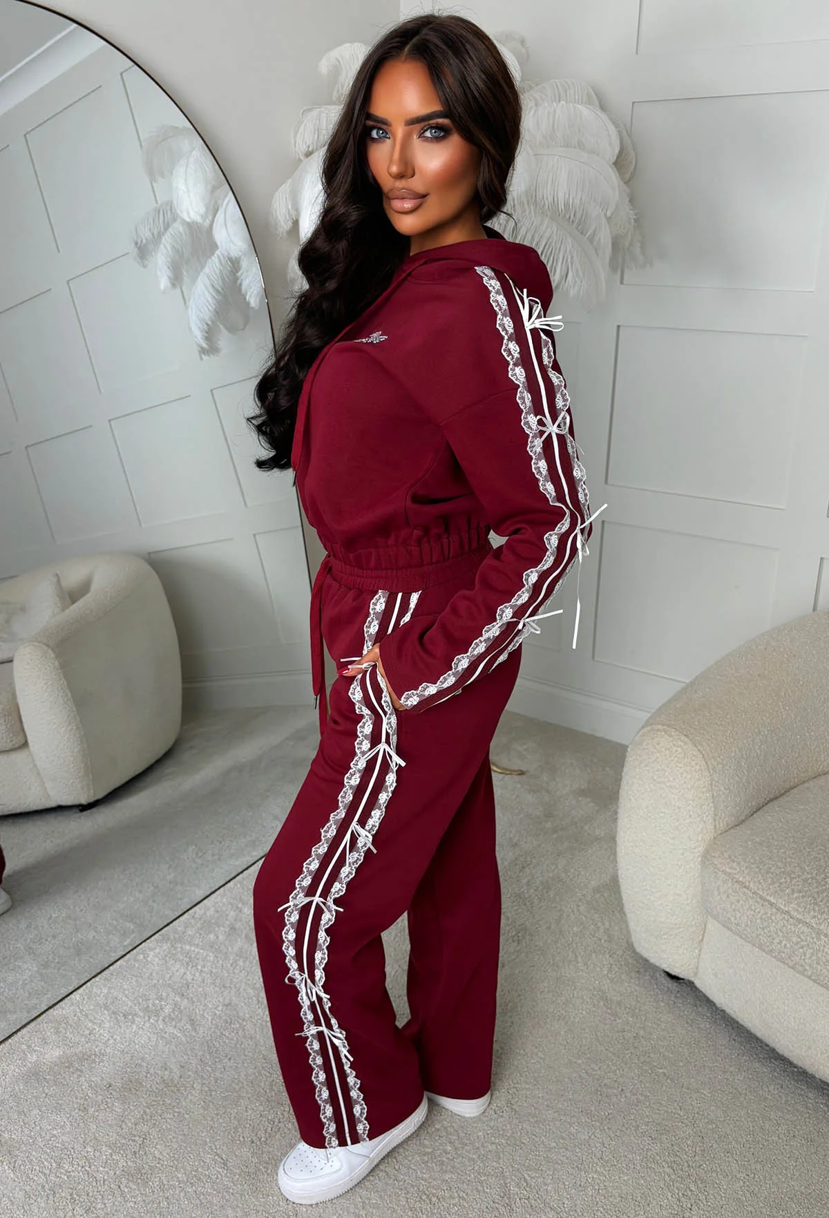 Love Me Knot Burgundy Lace Bow Lounge Co-ord Set - Image 2