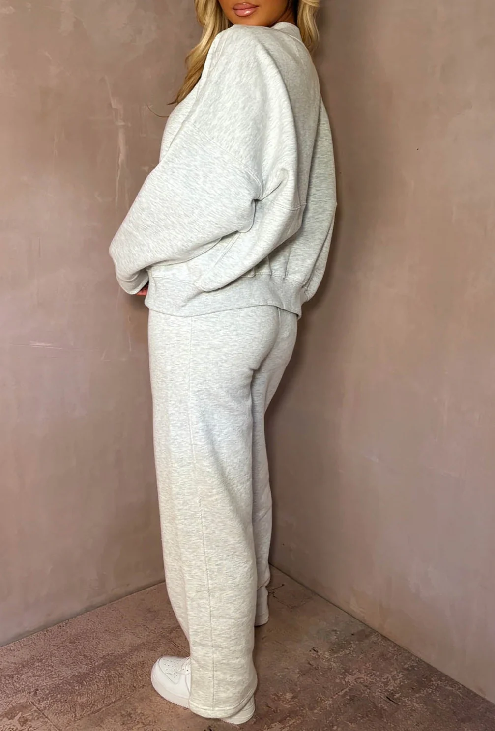 Love On Replay Grey Marl Bomber Jacket And Straight Leg Jogger Loungwear Set - Image 2