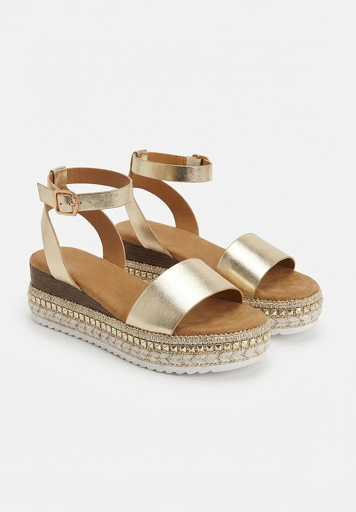Lux Allure Gold Studded Metallic Platform Sandals - Image 2