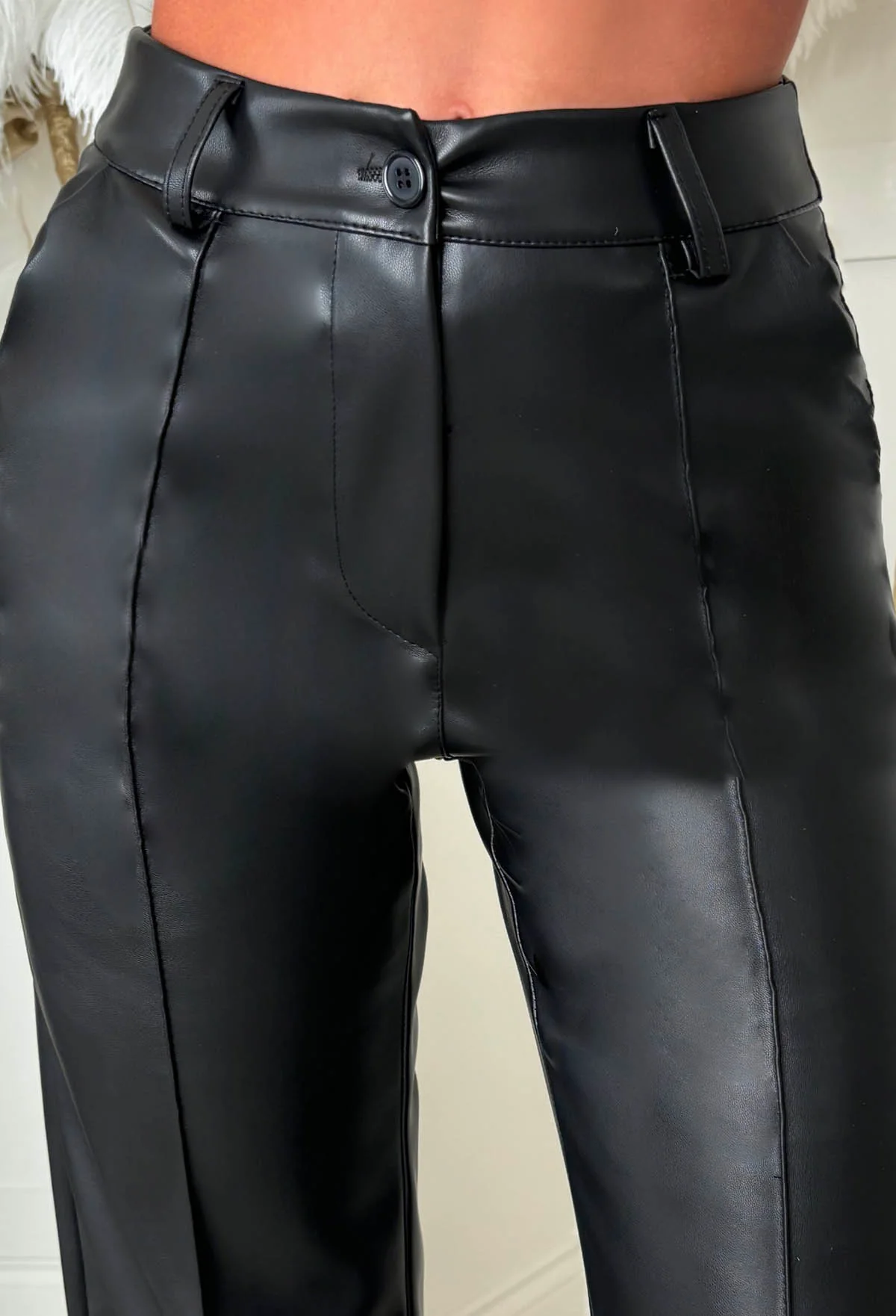 Luxe Destiny Black Faux Leather Straight Leg Trousers - Image 2