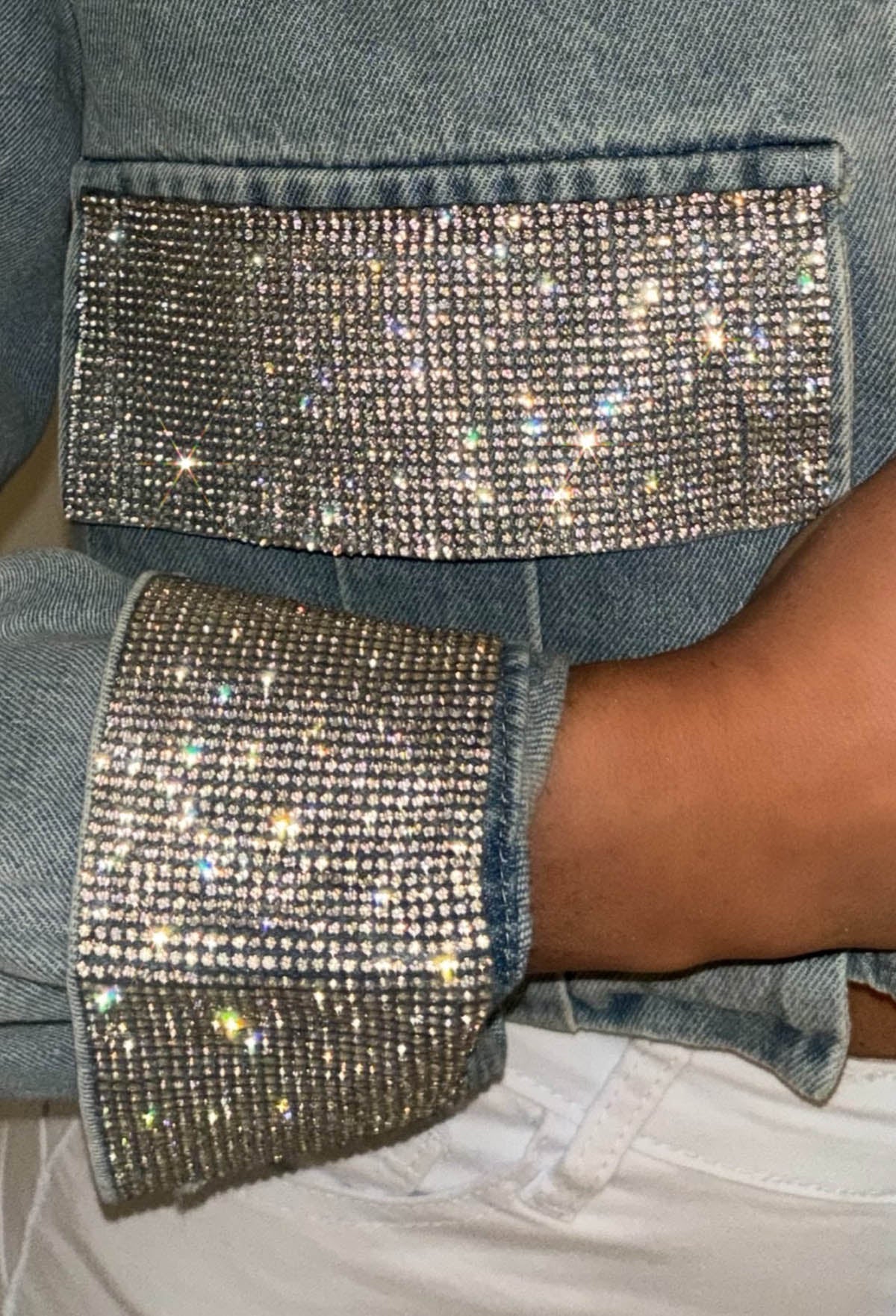 Malibu Mirage Mid Wash Diamante Embellished Cropped Denim Jacket - Image 6