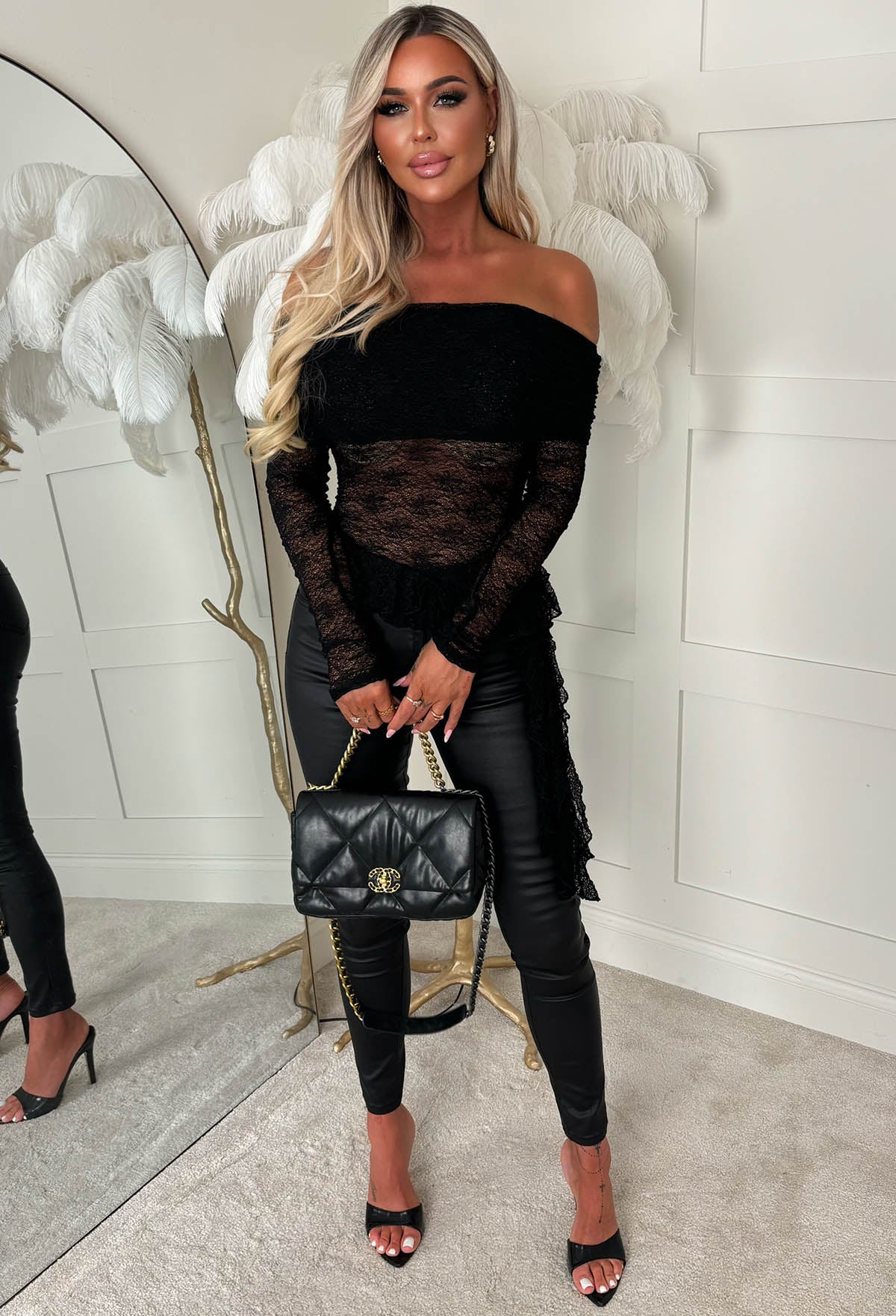 Midnight Affair Black Lace Off Shoulder Top - Image 3