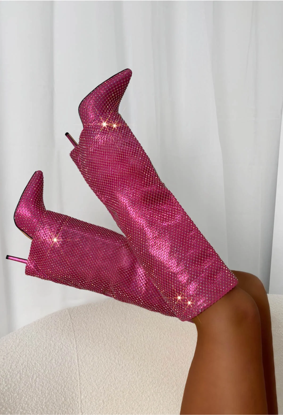 Miss Independent Pink Diamante Shark Heeled Boots - Image 3