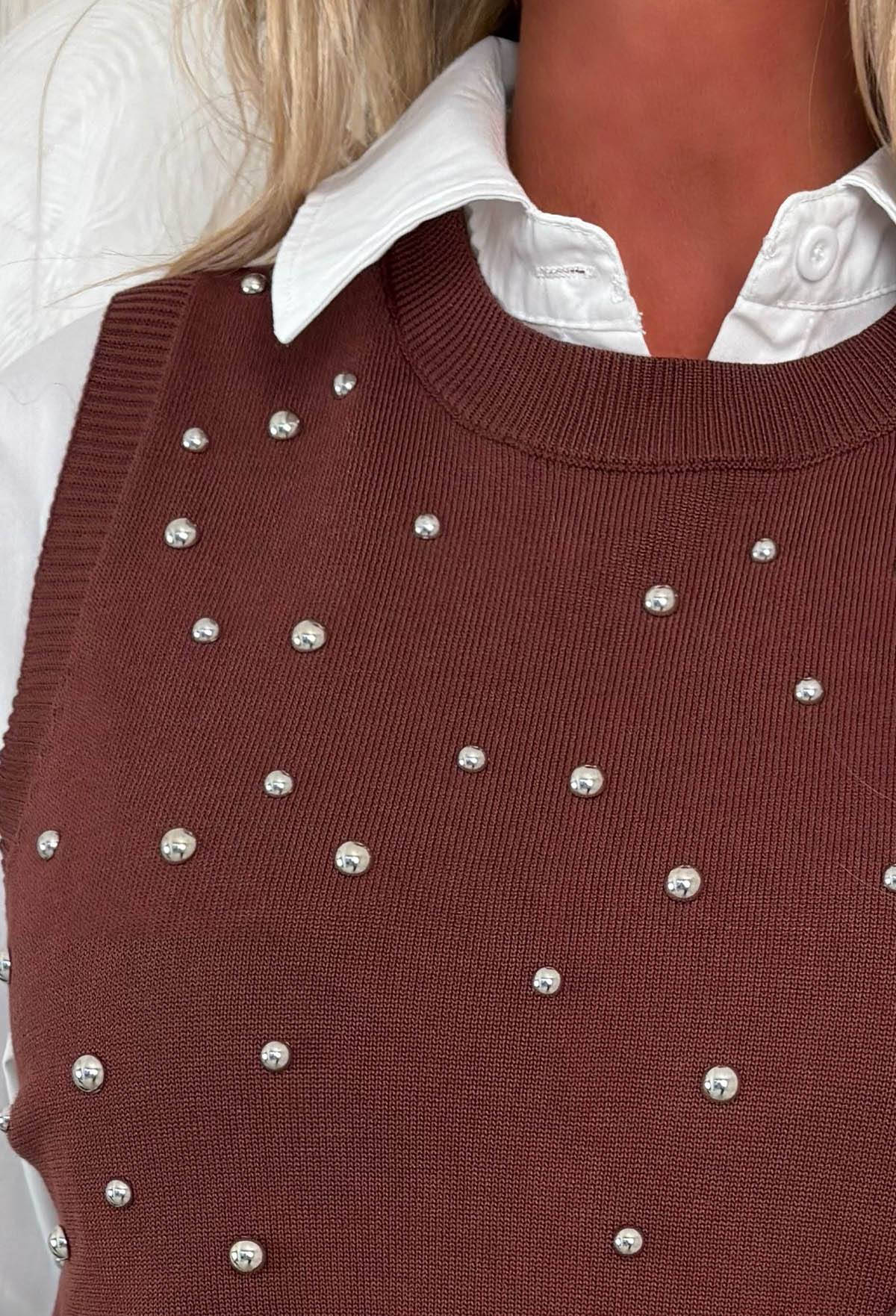 My Desire Brown 2 In 1 Embellished Jumper With Shirt - Image 2