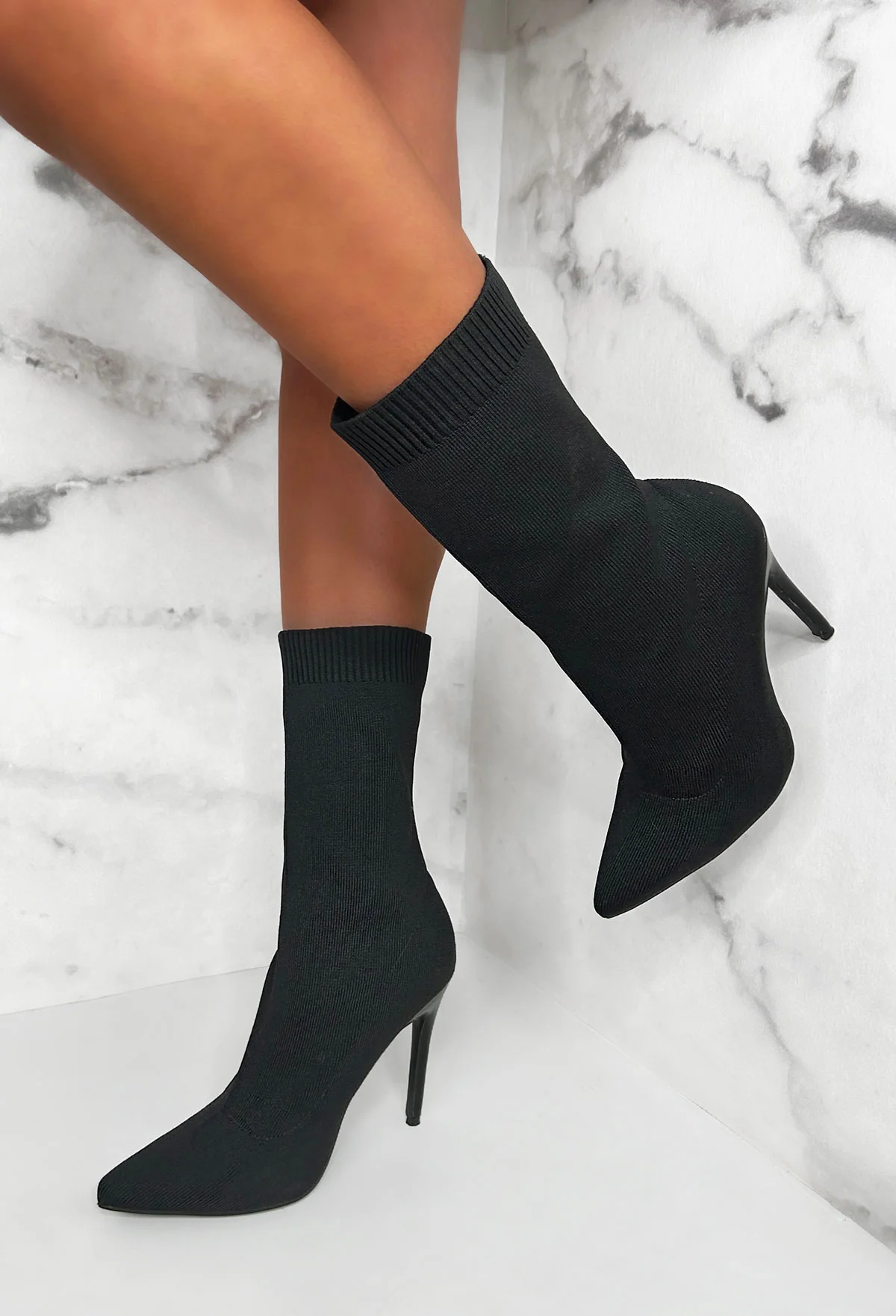 My Next Step Black Stretch Knitted Sock Ankle Boots - Image 3