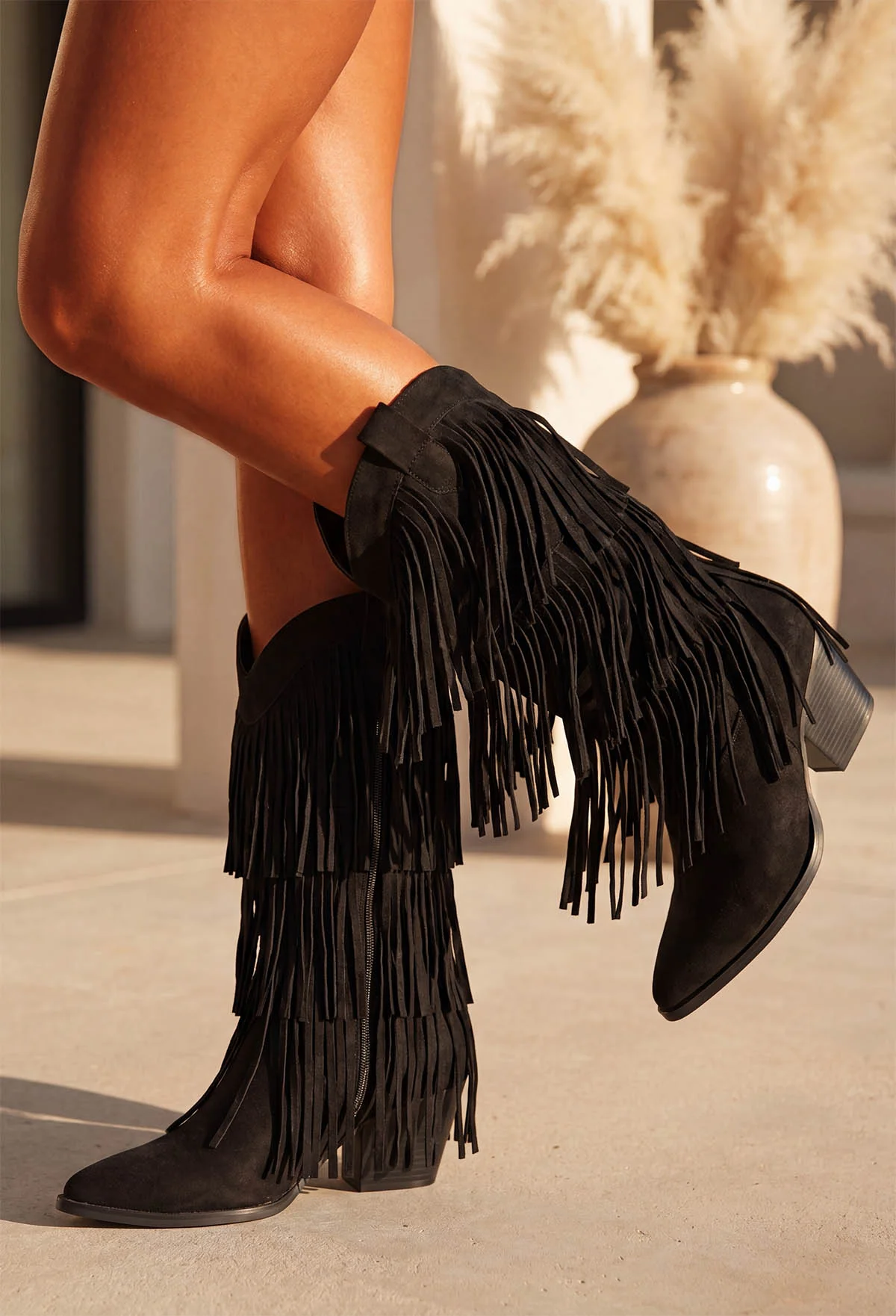 Nellie Black Tassel Cowboy Boots - Image 2