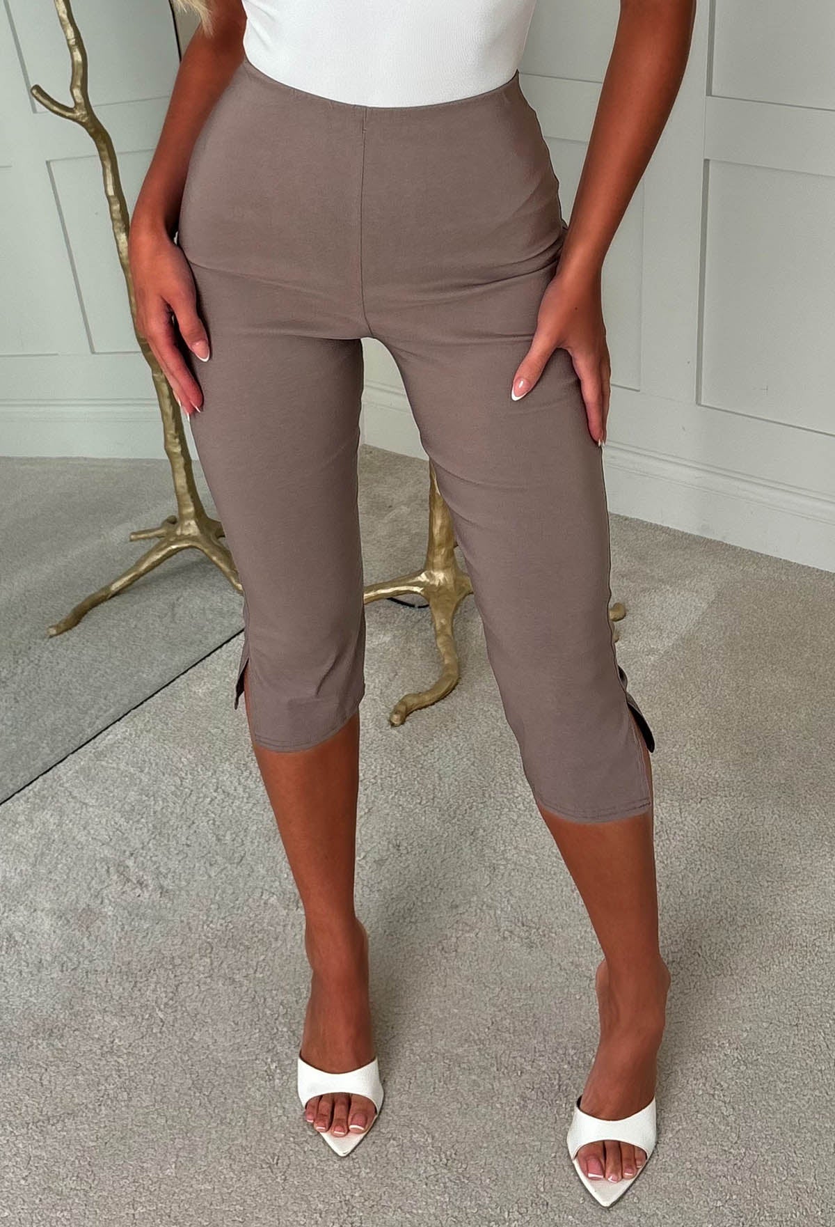 Never Look Back Mocha Stretch Capri Pant With Leg Splits - Image 3