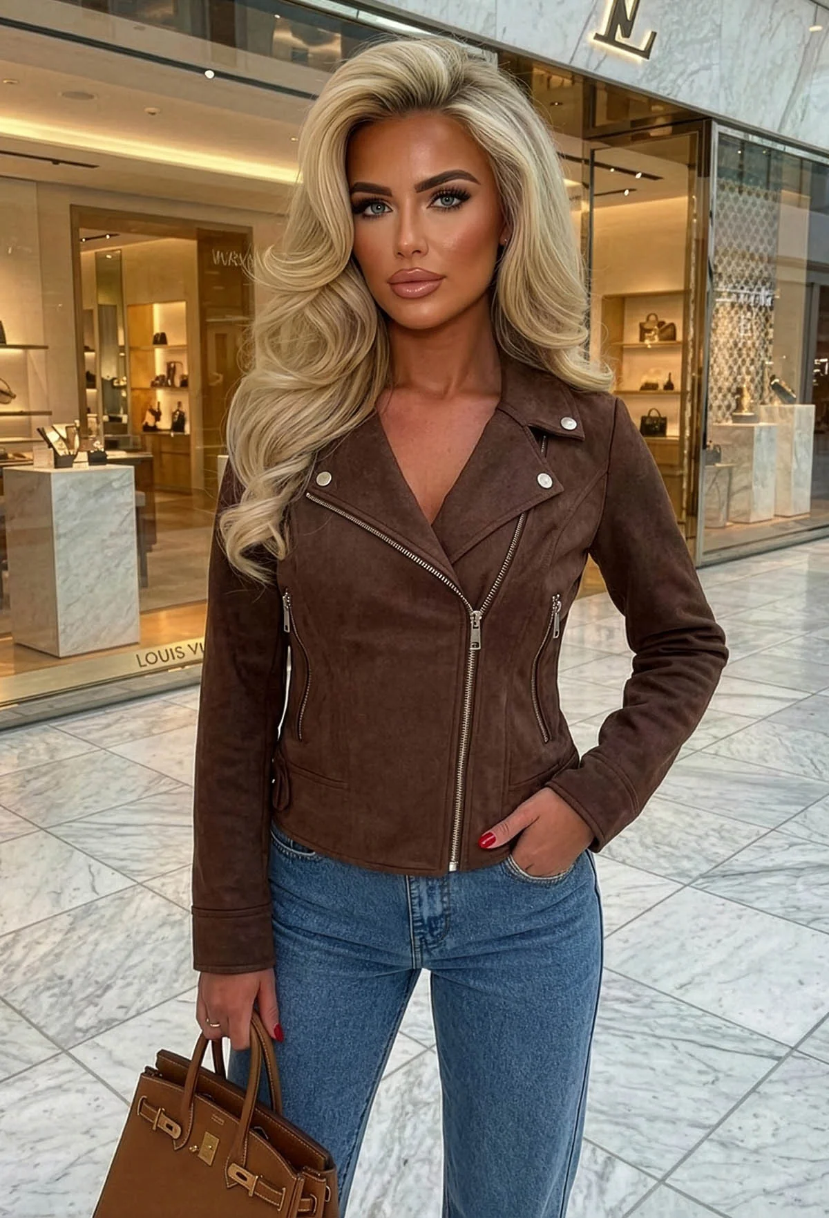 No Turning Back Chocolate Brown Lightweight Faux Suede Biker Jacket - Image 2