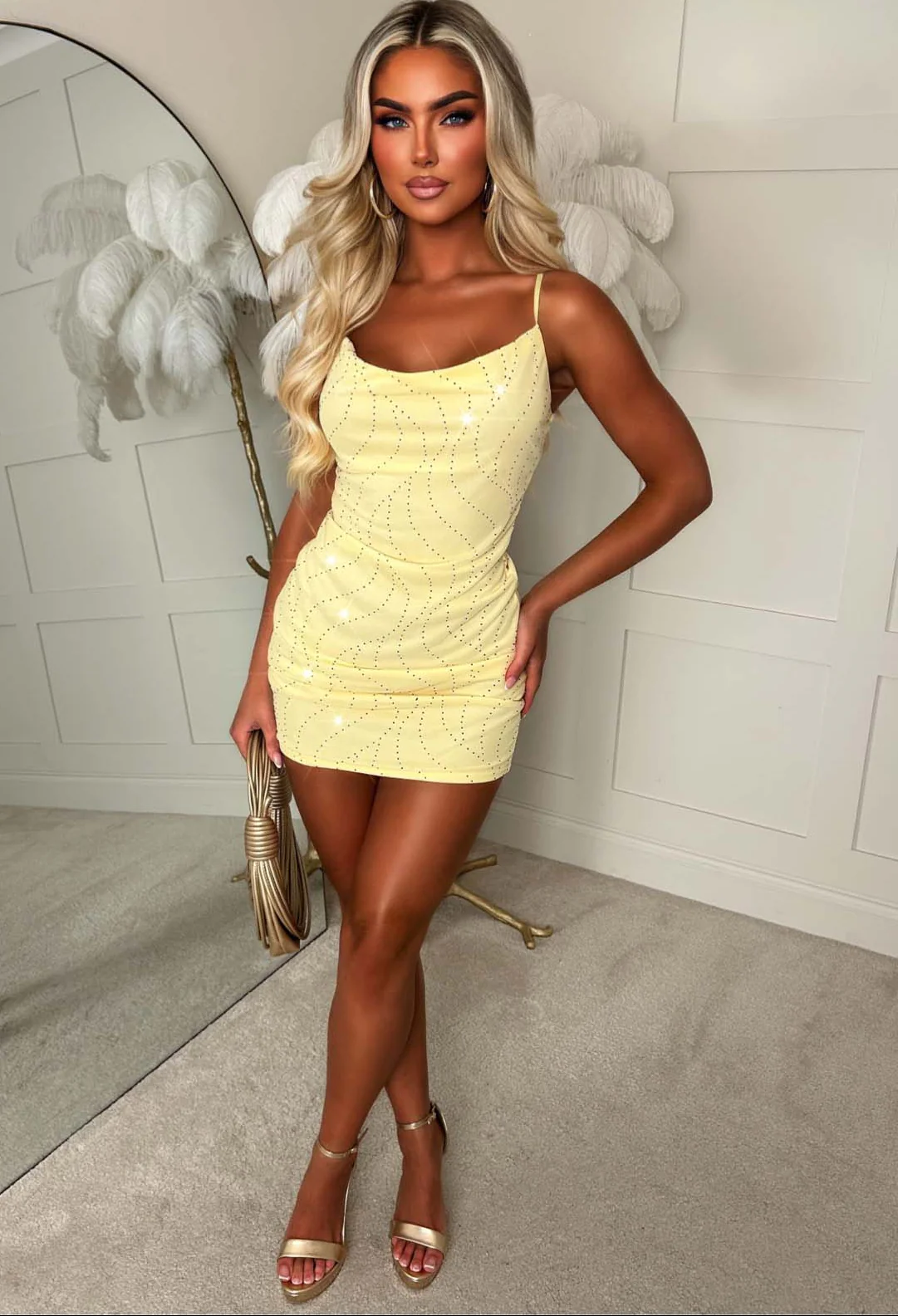 Noella Lemon Diamante Hot Fix Mini Dress - Image 6
