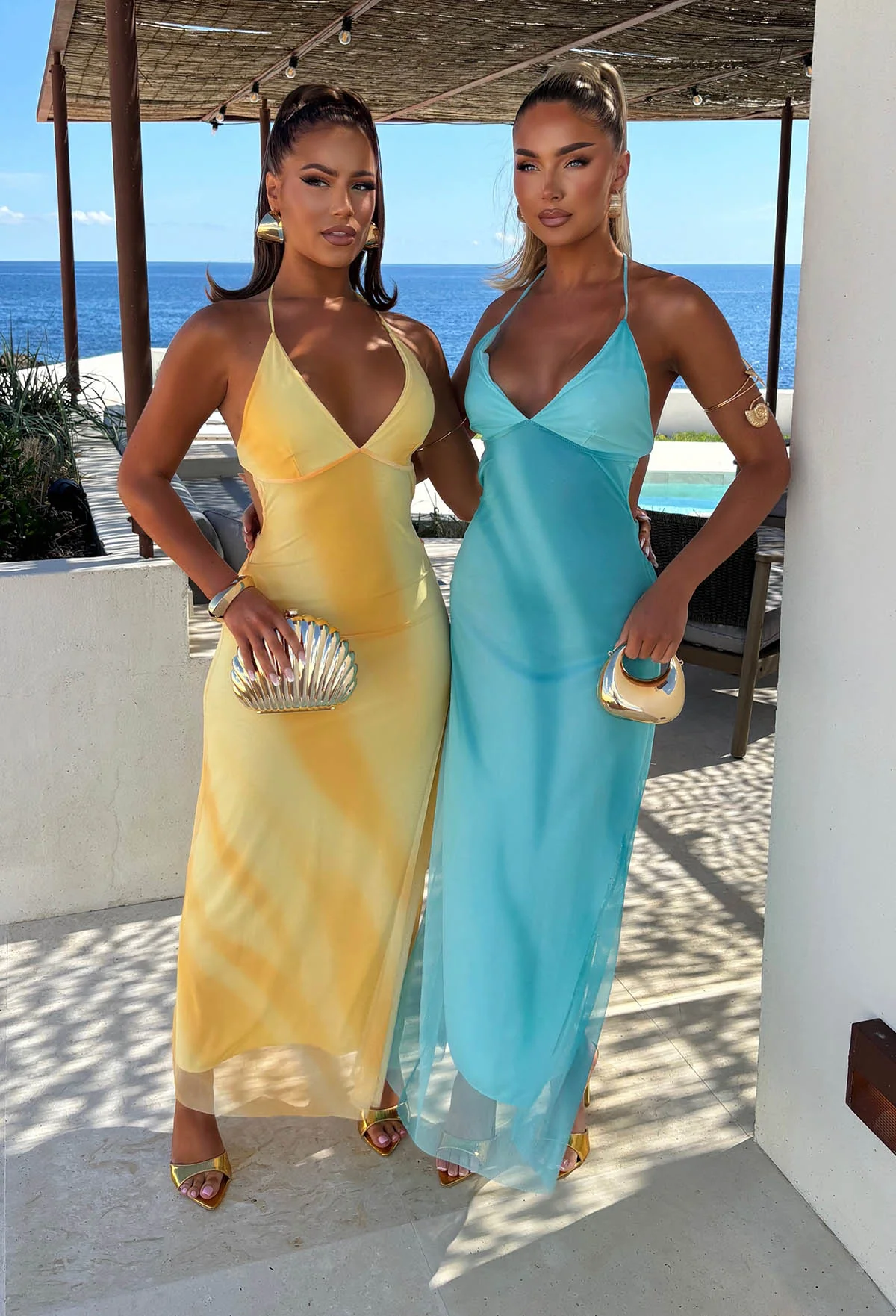 Ocean Beach Babe Blue Halter Neck Mesh Maxi Dress - Image 3