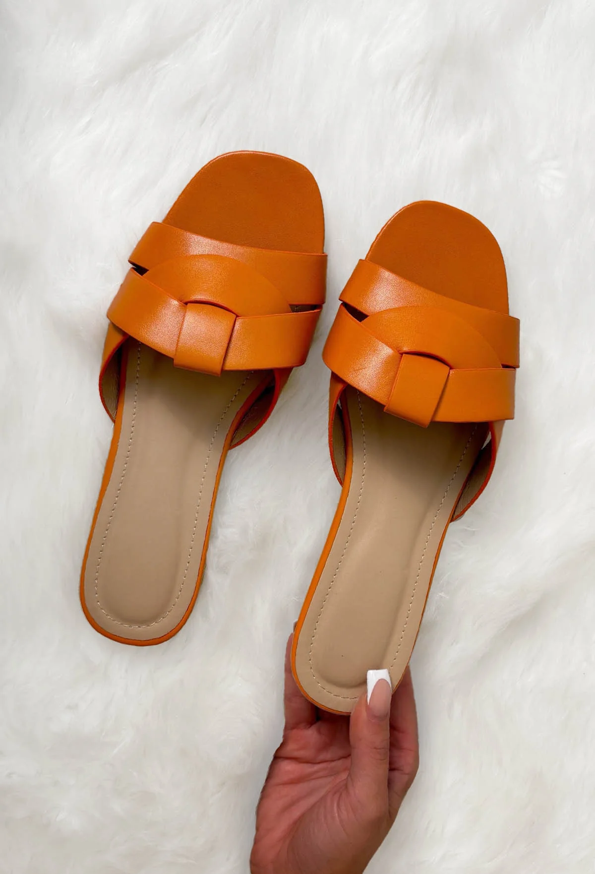 Over You Orange Faux Leather Sliders - Image 2