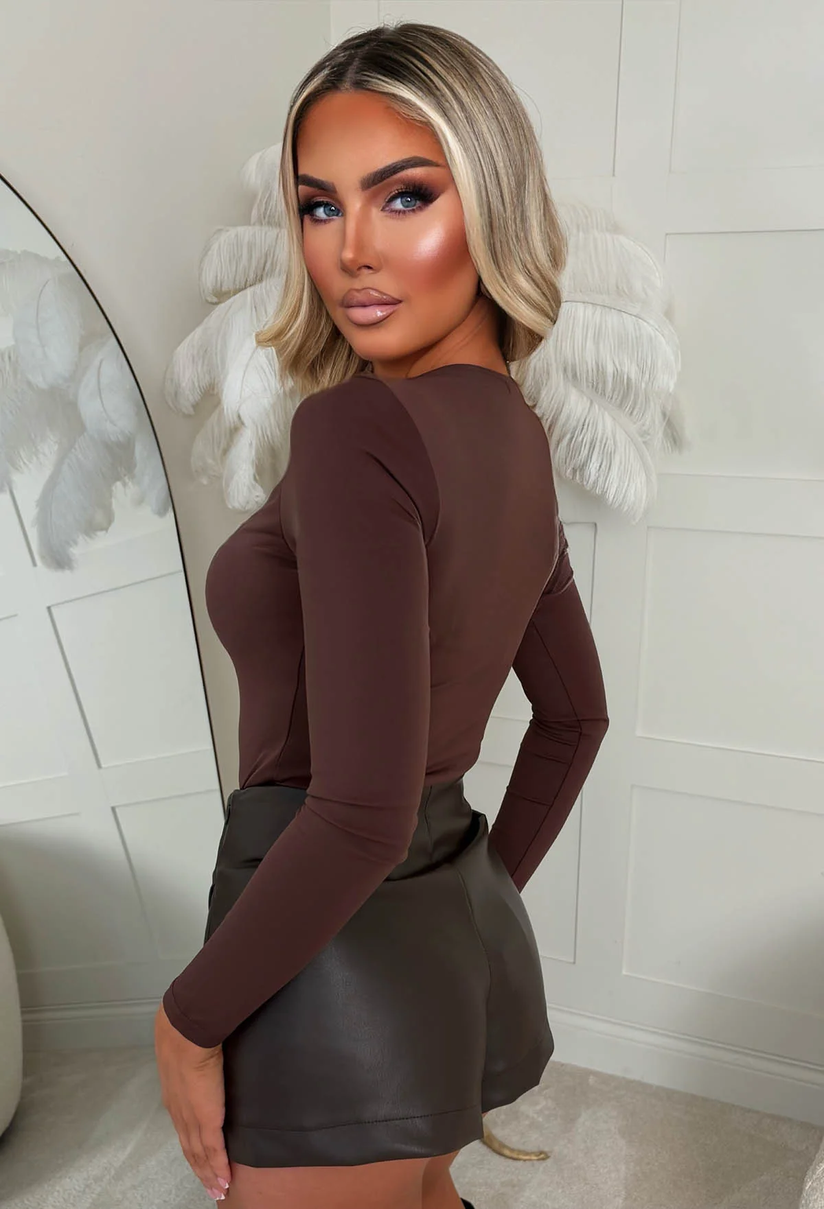 Pearly & Girly Brown Studded Neck Bodysuit - Image 5