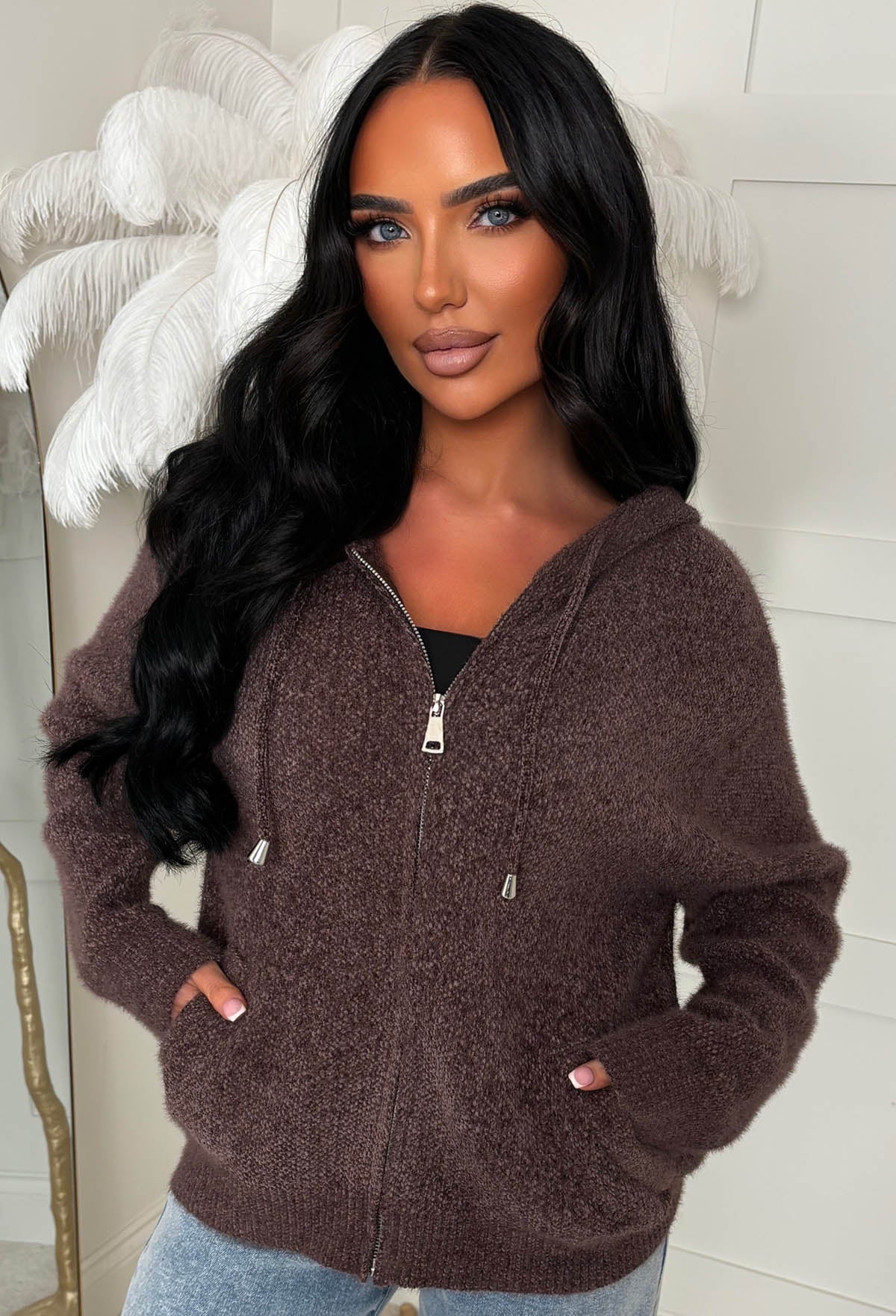 Perfect Everyday Brown Soft Touch Hooded Zip Up Jumper - Image 2