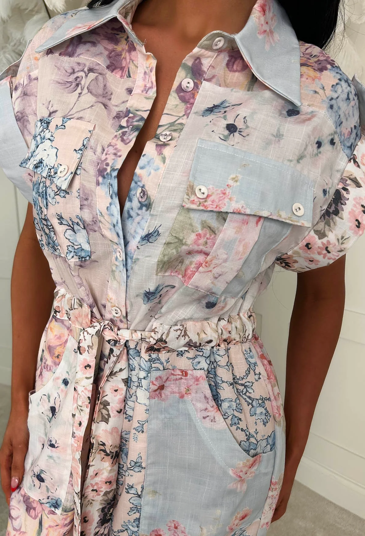Petal Princess Blue Floral Short Sleeve Playsuit - Image 3