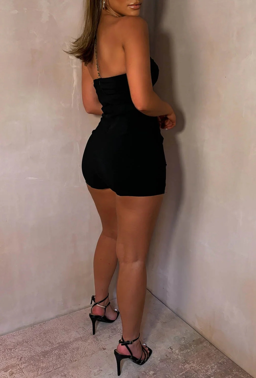 Playing Around Black Belted Bandeau Skort Playsuit - Image 2