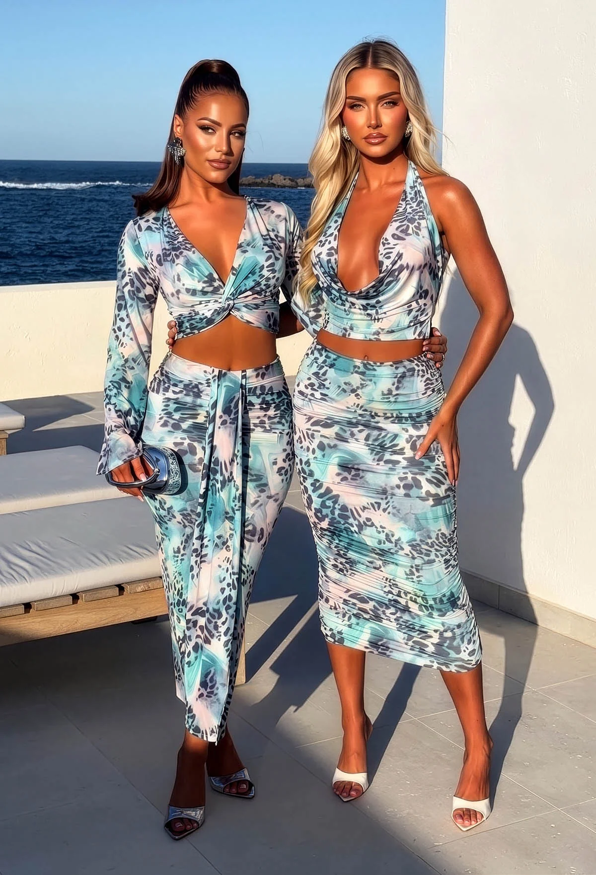 Pretty Gal Blue Leopard Print Knot Front Top & Skirt Co-Ord Set - Image 3
