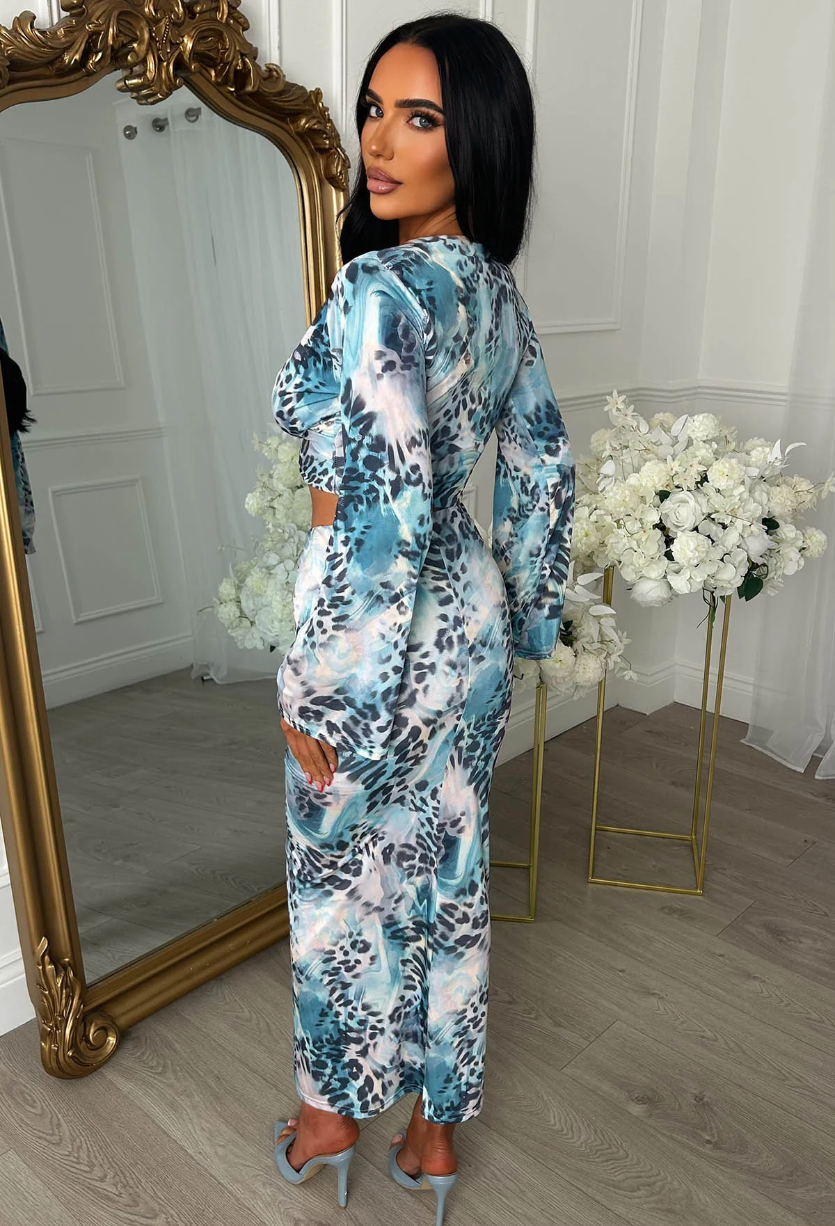 Pretty Gal Blue Leopard Print Knot Front Top & Skirt Co-Ord Set - Image 6