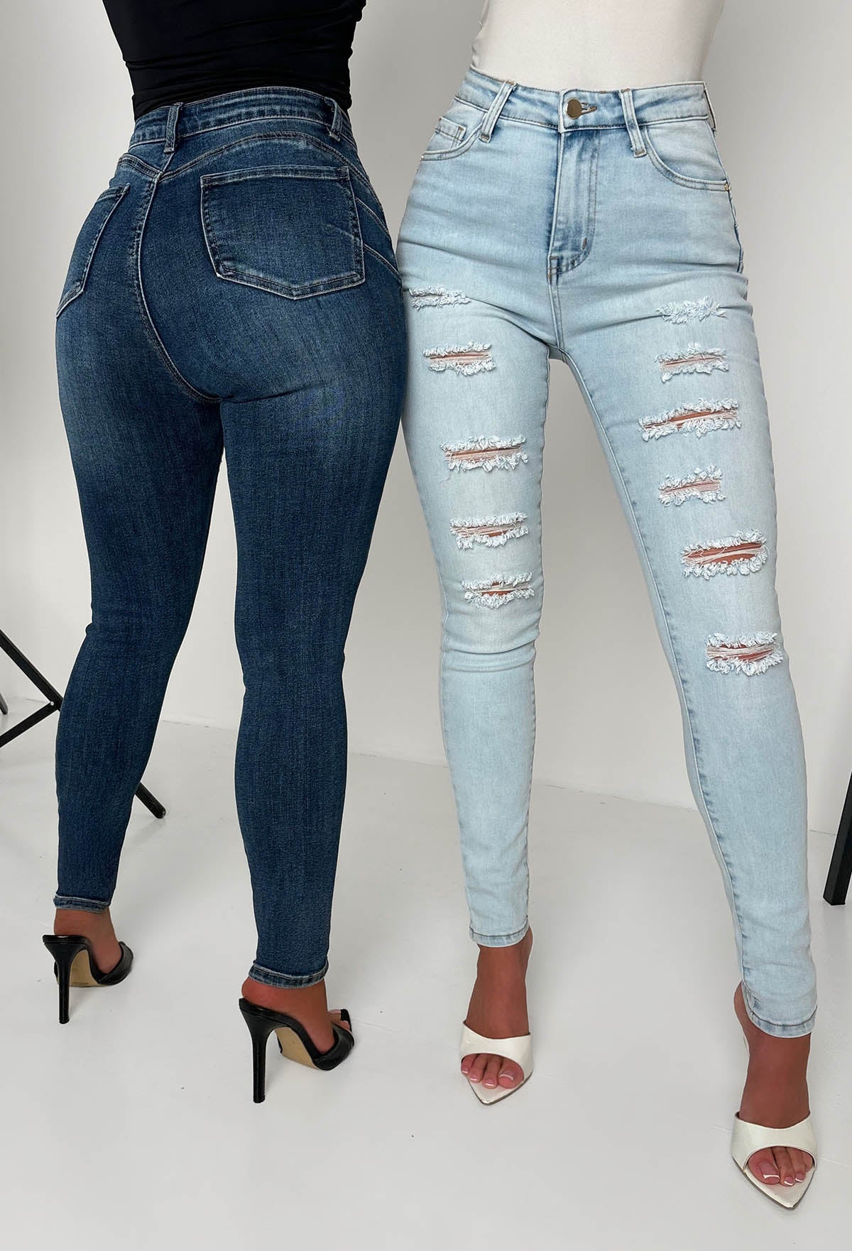 Push Me Baby Mid Blue Distressed Stretch Push Up Skinny Jeans - Image 5