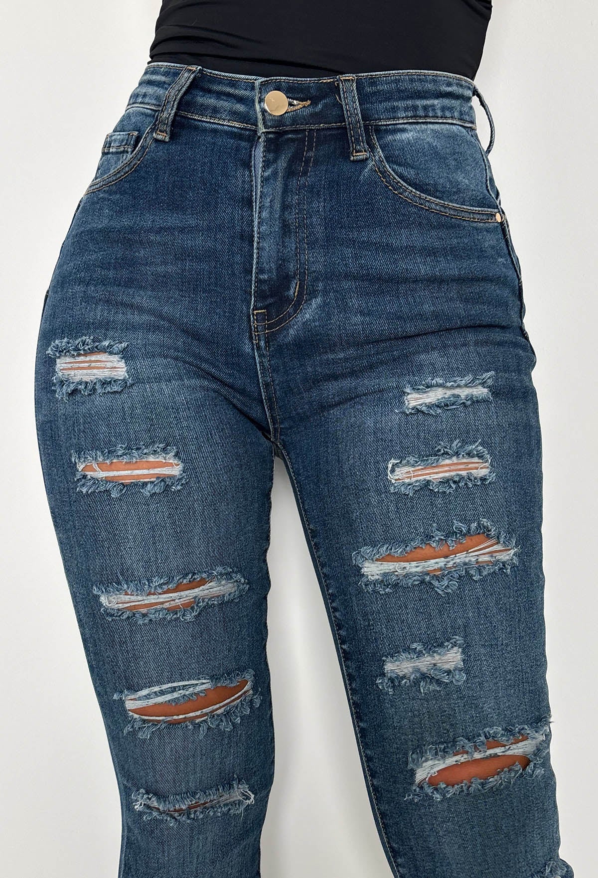 Push Me Baby Mid Blue Distressed Stretch Push Up Skinny Jeans - Image 6