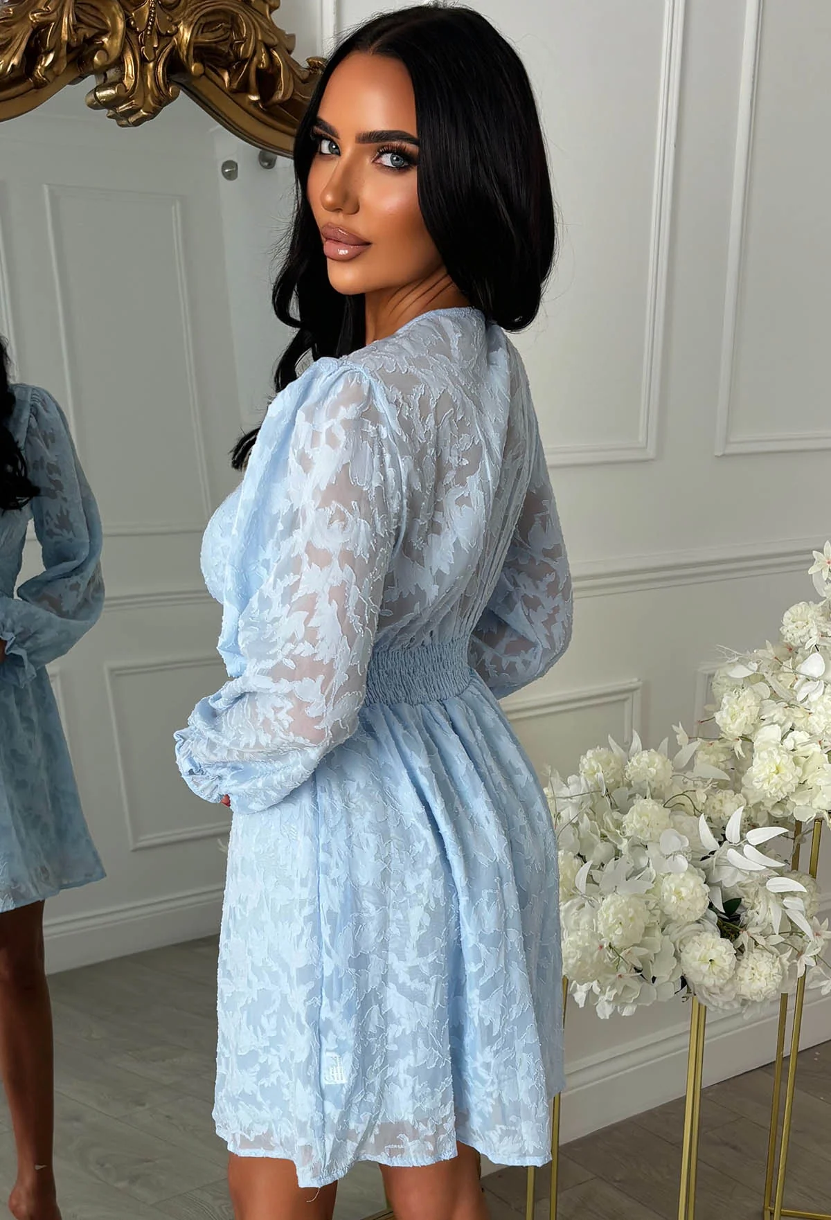 Radiant Drift Blue Long Sleeve Textured Mini Dress - Image 2