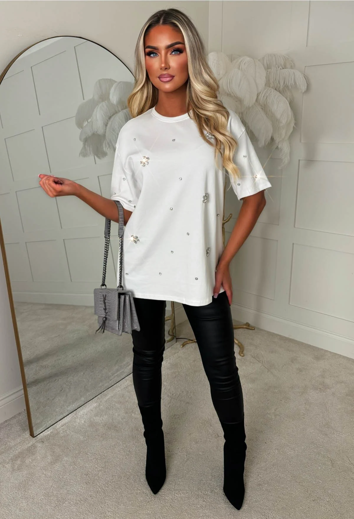 Radiant Thread White Gem Detail T-shirt