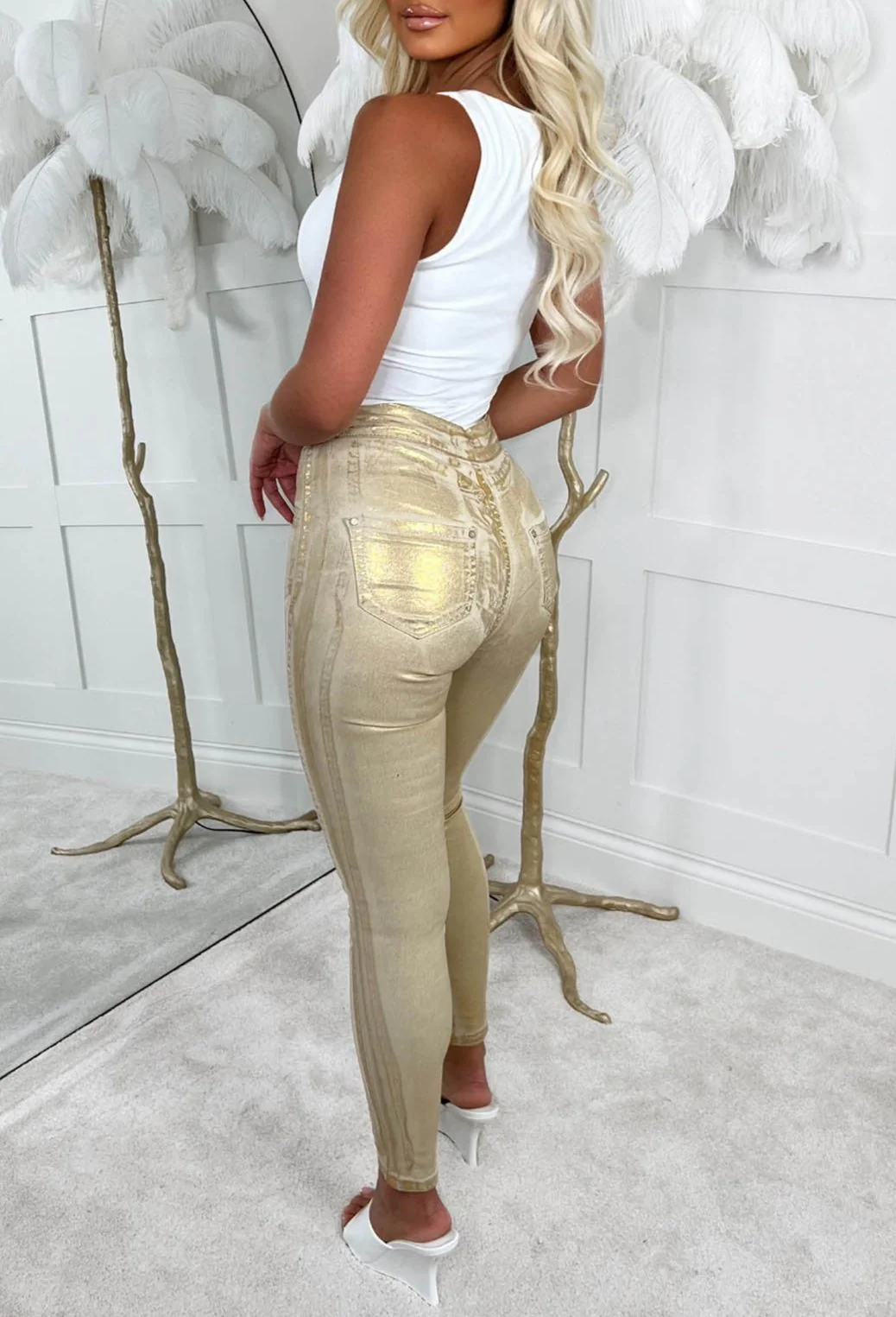 Reflection Of You Gold Stretch Metallic Skinny Jeans - Image 2