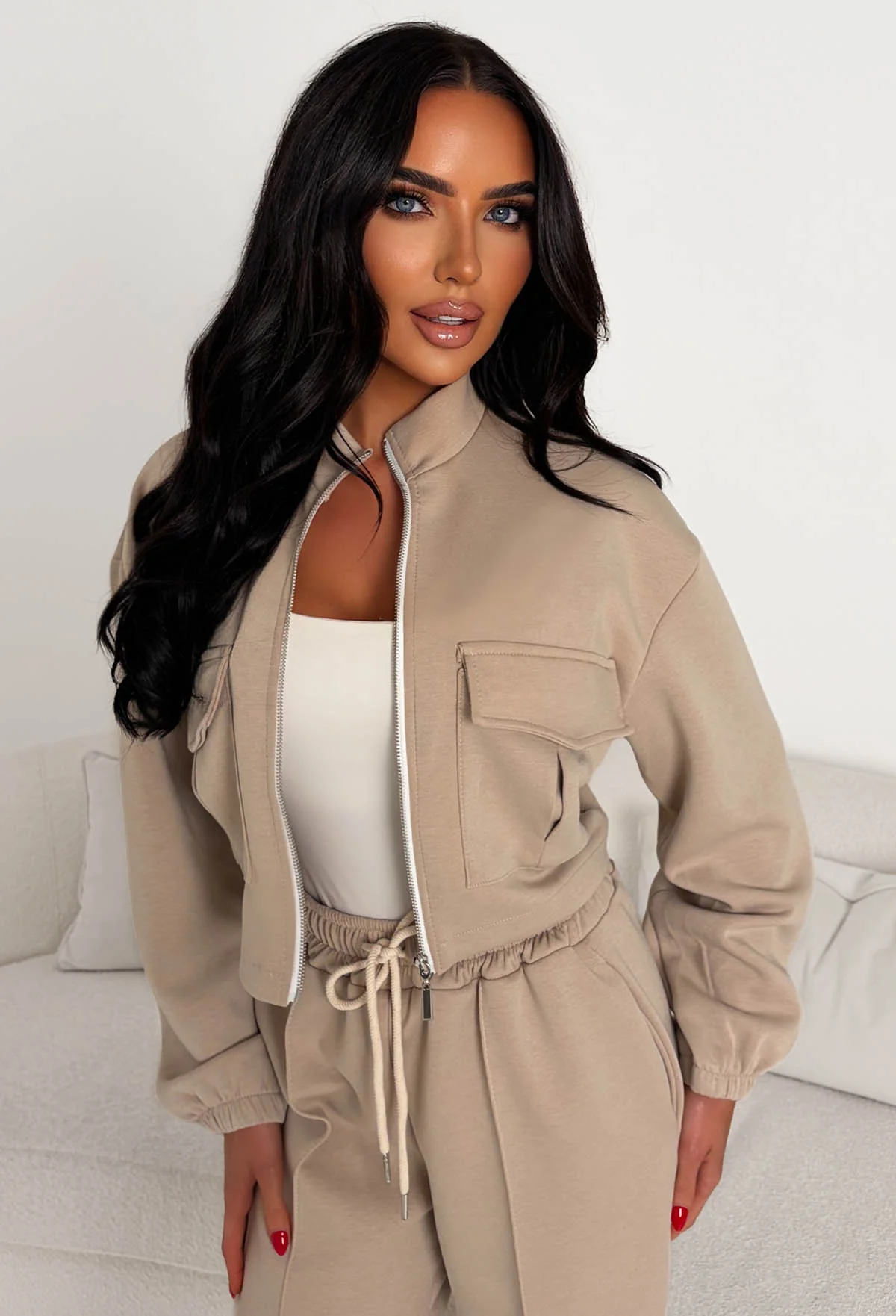Rest Mode Cream Zip Up Pocket Lounge Co-Ord Set - Image 4