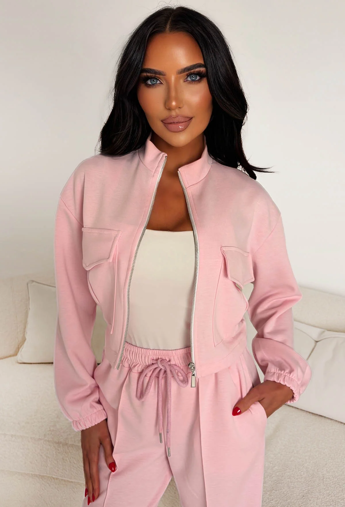 Rest Mode Pink Zip Up Pocket Lounge Co-Ord Set - Image 4