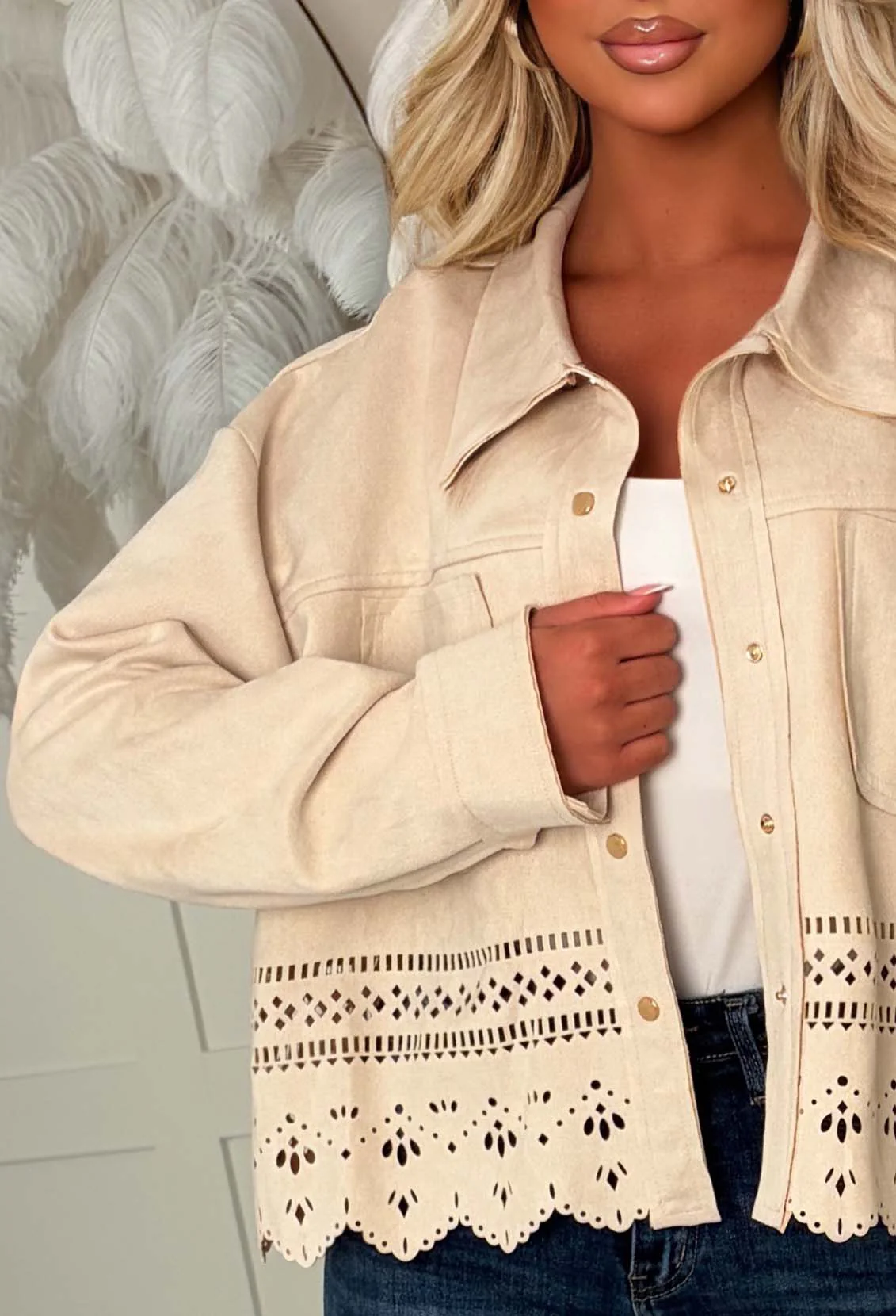 Right Here, Right Now Cream Faux Suede Jacket - Image 2