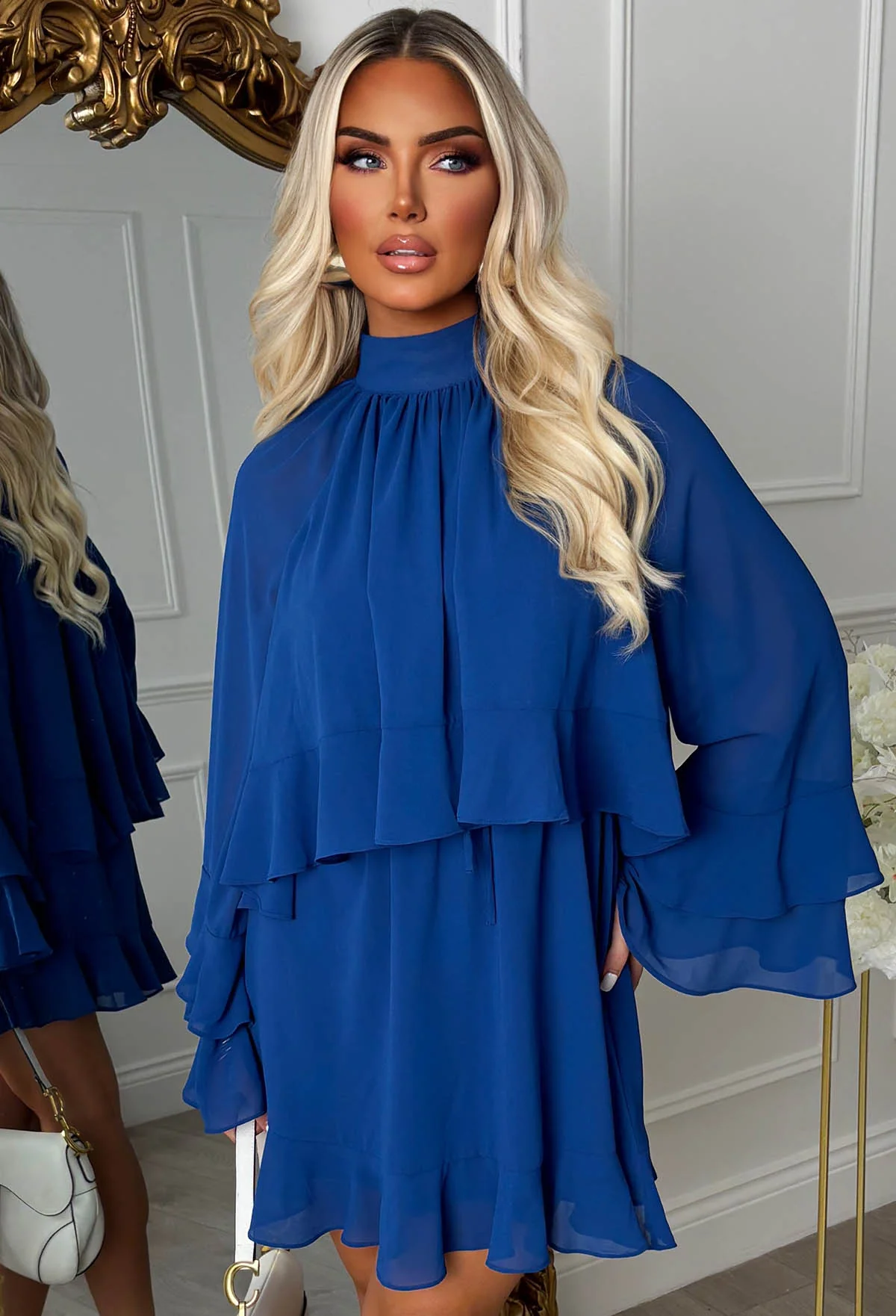 Romantic Frills Cobalt Frill Georgette Dress - Image 3