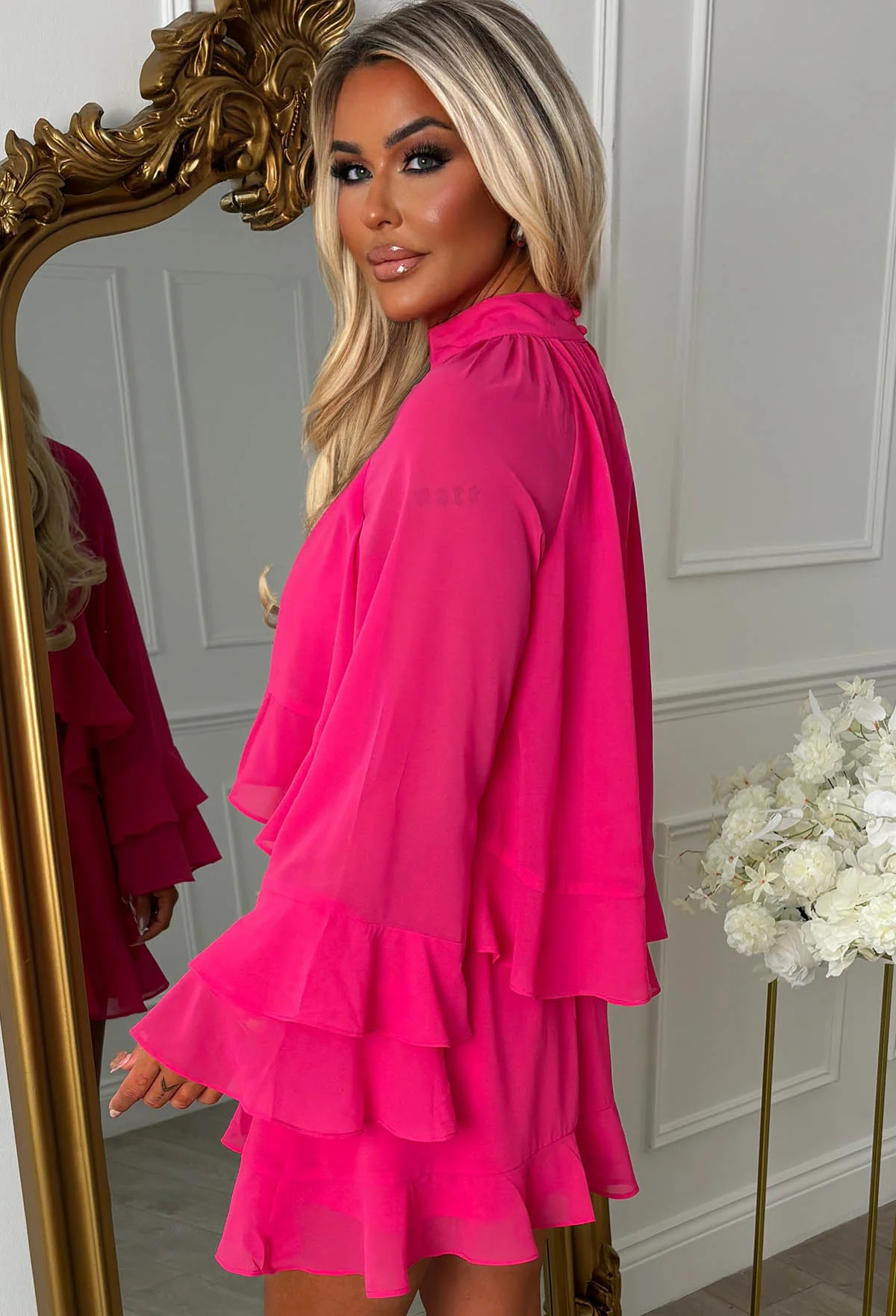 Romantic Frills Fuchsia Frill Georgette Dress - Image 4
