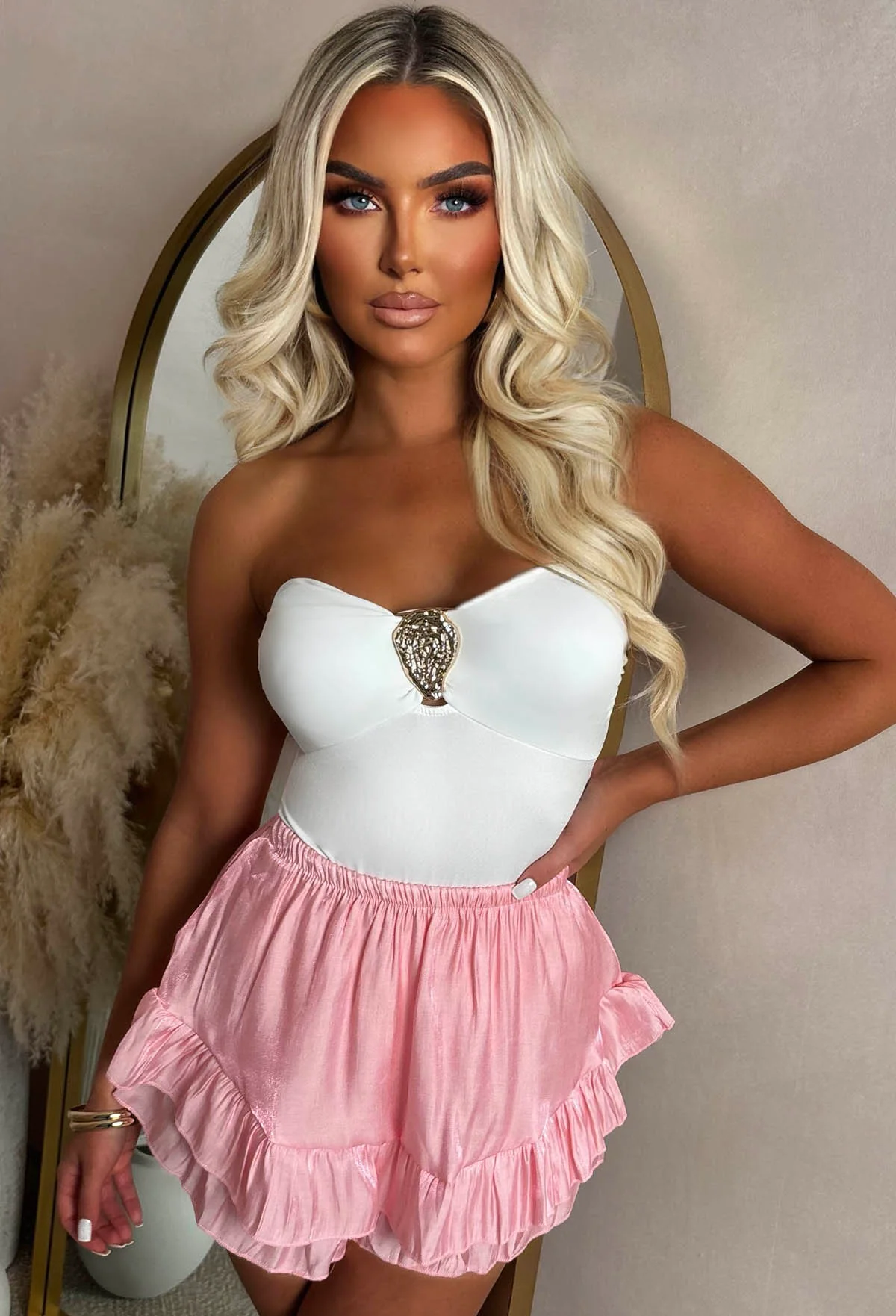 Ruffle Up Baby Light Pink Ruffle Stretch Waist Shorts - Image 3