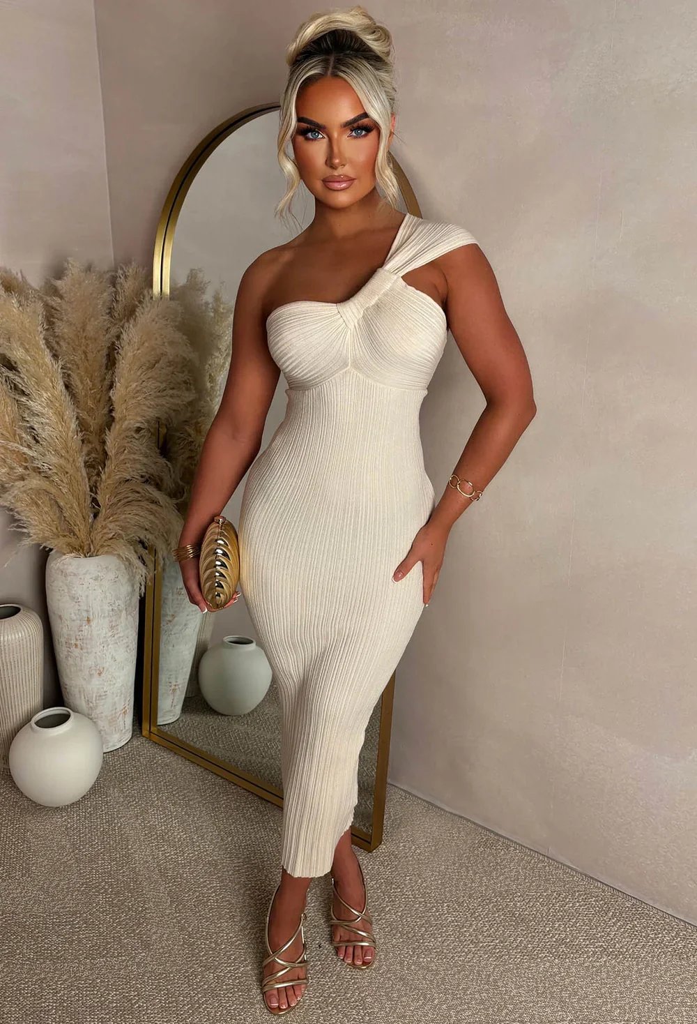 Runaway Heart Cream Knot Detail Knitted Midi Dress