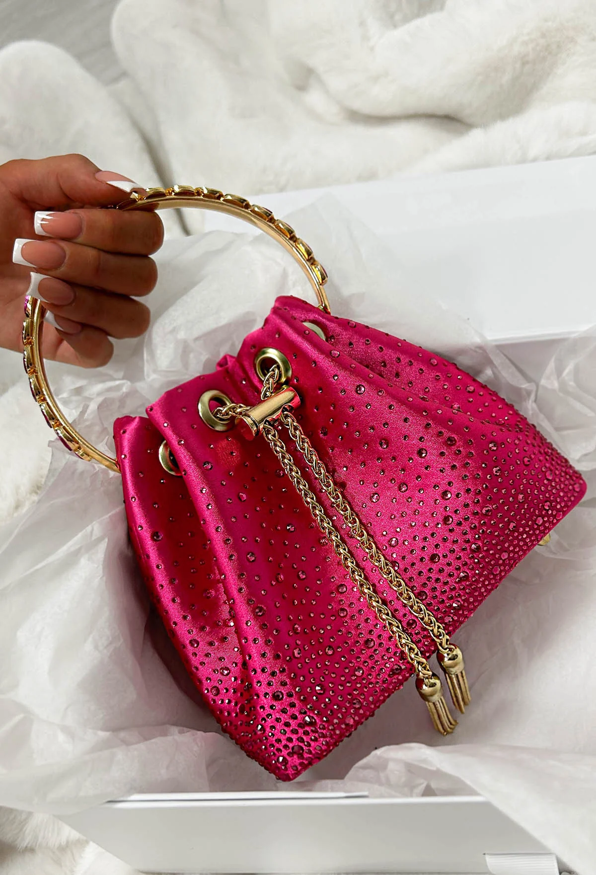 Ruth Fuschia Crystal Detail Satin Bag - Image 3