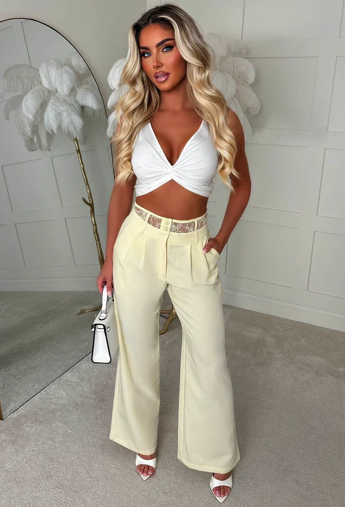 Sadie Lemon Deep Lace Waistband Detail Trousers