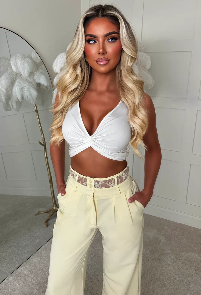 Sadie Lemon Deep Lace Waistband Detail Trousers - Image 3