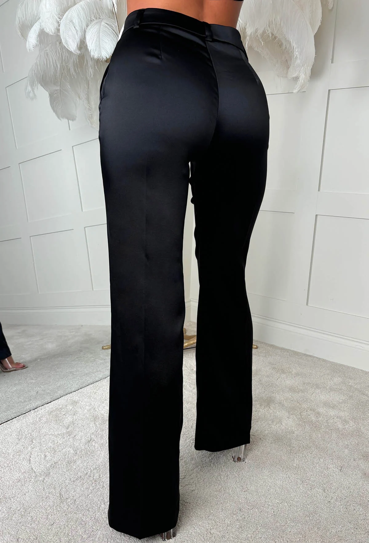 Satin Illusion Black Satin Trousers - Image 2