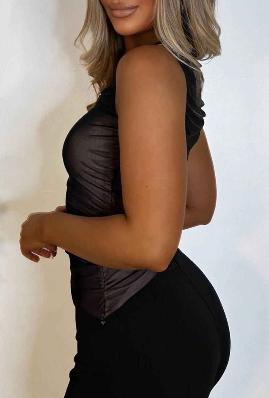 Secret Lover Black Double Lined Stretch Ruched Top - Image 3
