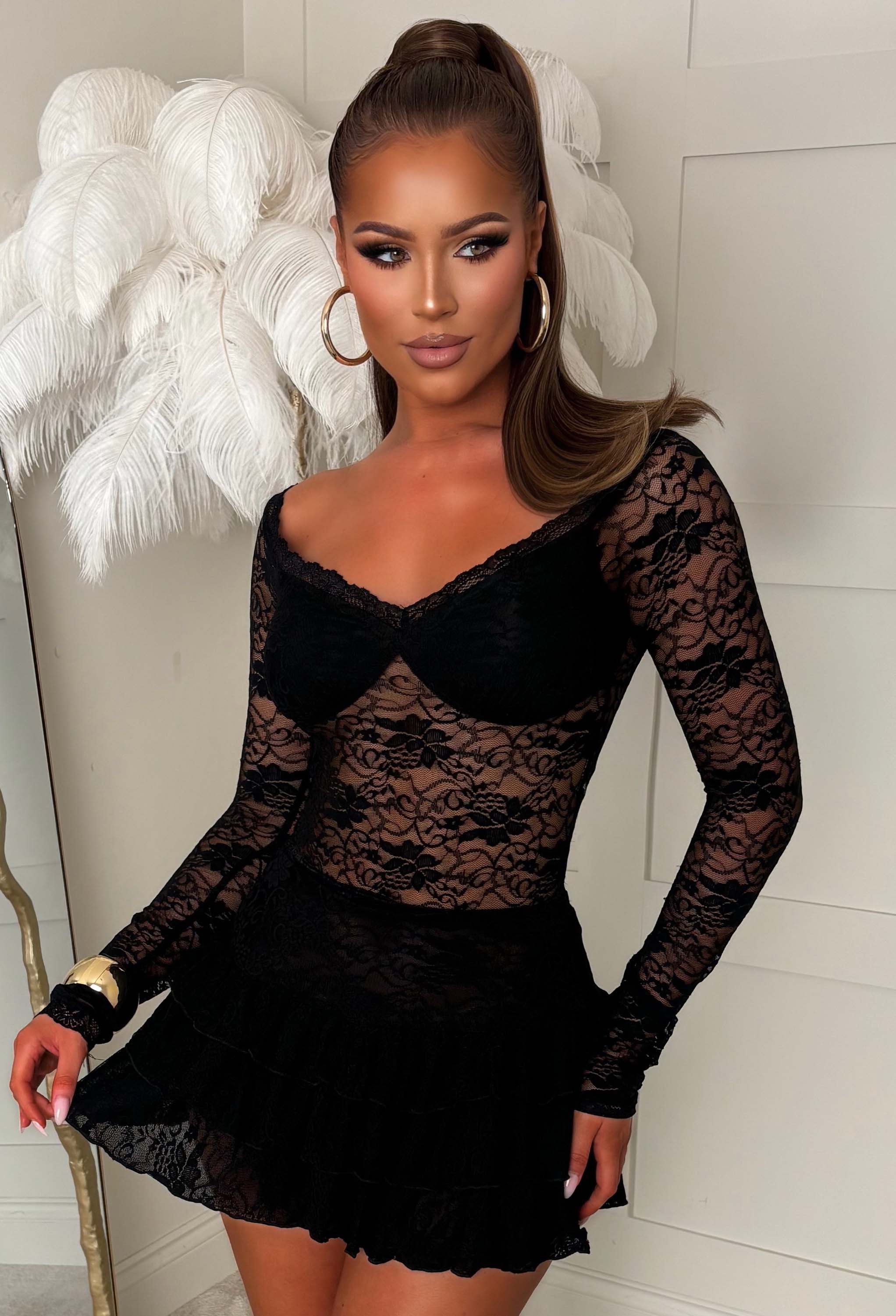 See Through You Black Lace Skirt Co-ord Set - Image 4
