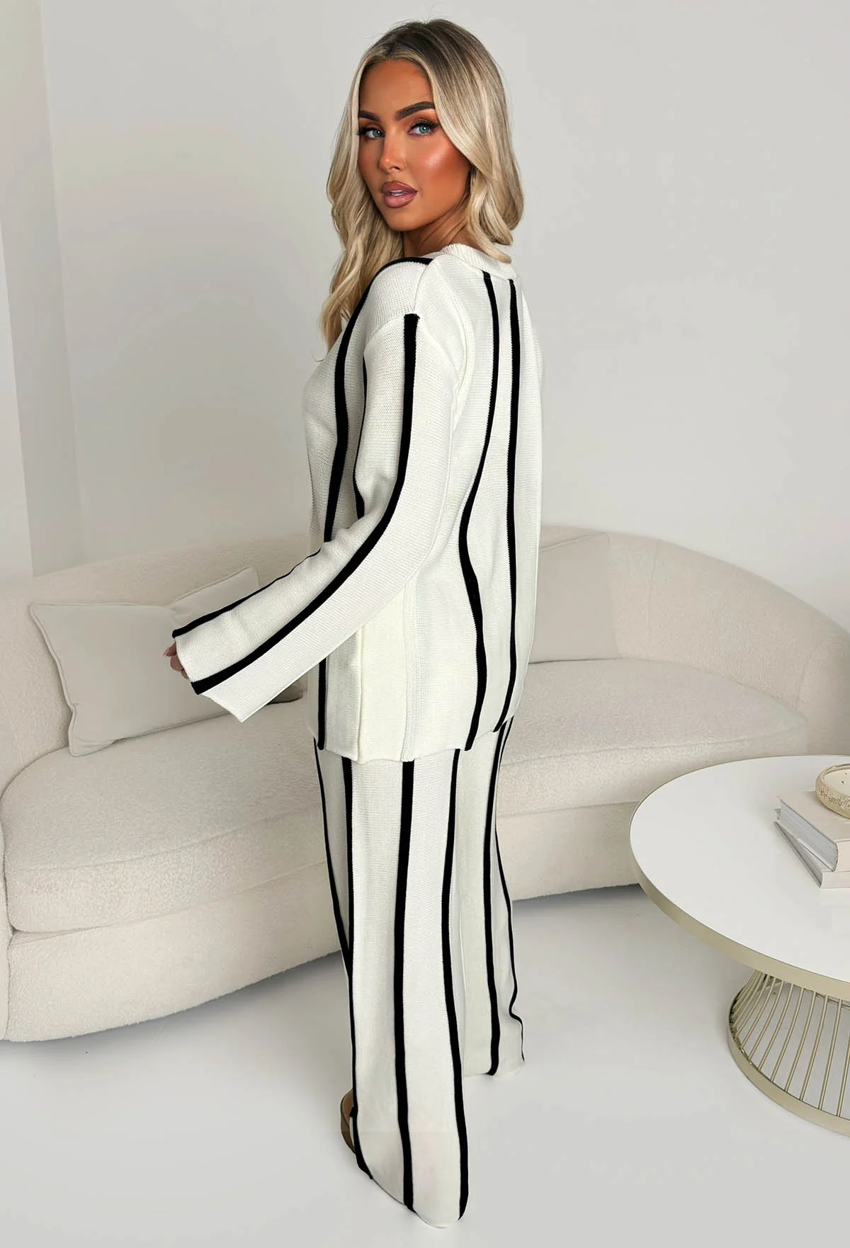 Serene Stripes Cream Knitted Vertical Stripe Co-ord Set - Image 2
