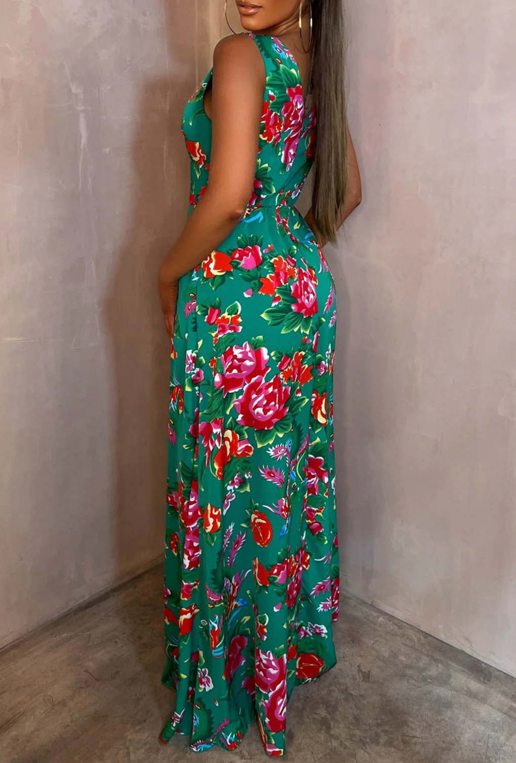 She's So Fancy Multi Rose Print Ruched Waist Over Skirt Jumpsuit - Image 2