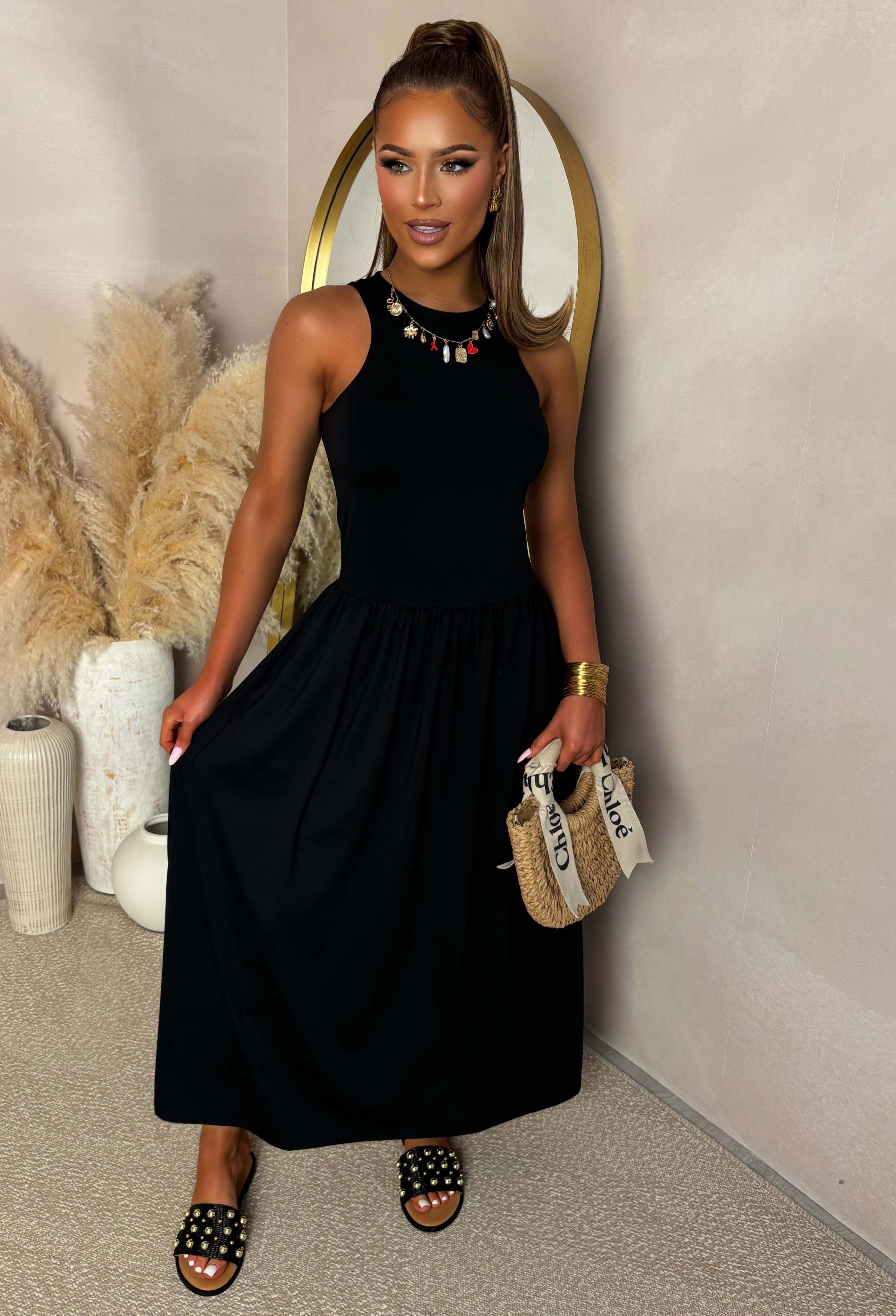 She's The Best Black Gathered Skirt Midaxi Dress - Image 3