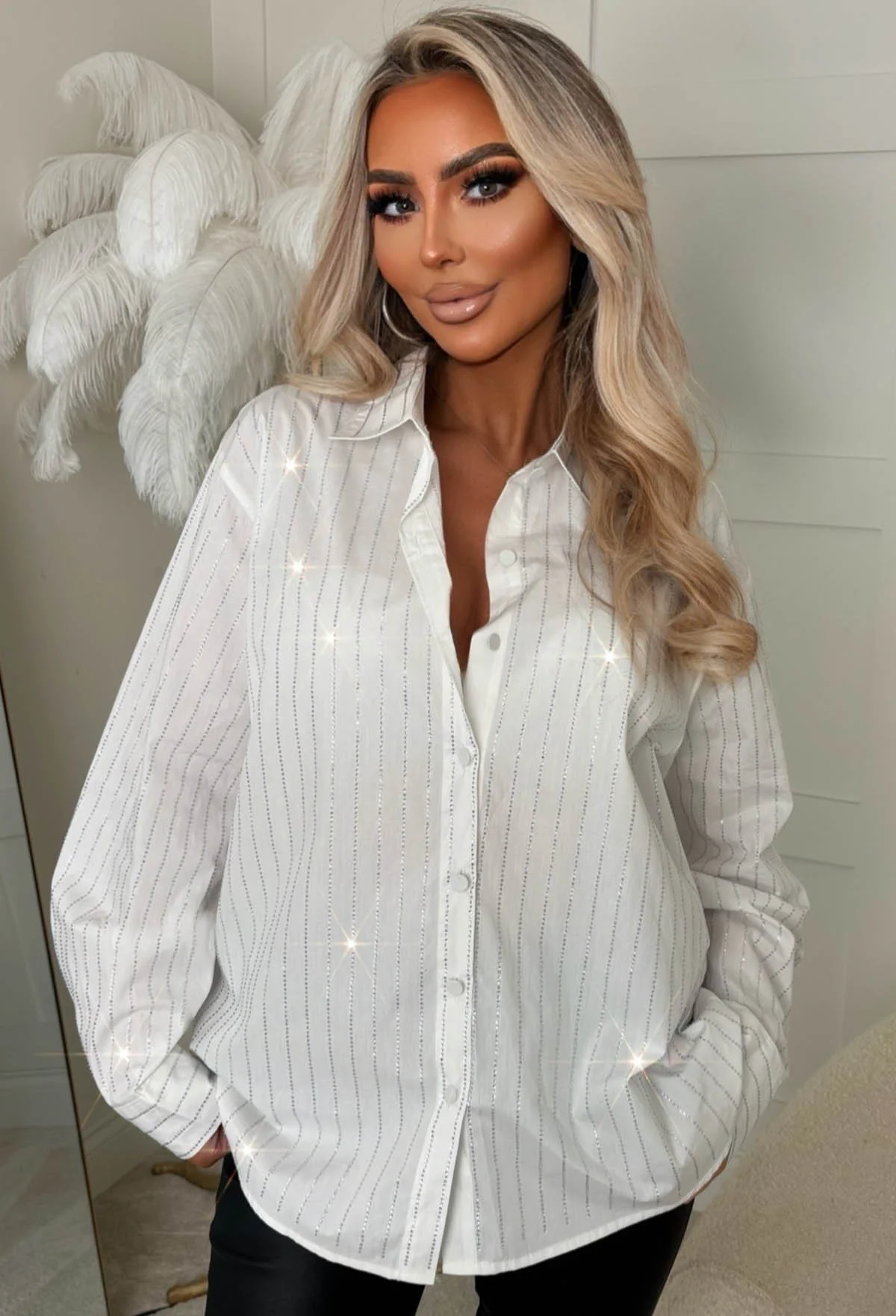Shine On Me White Diamante Shirt - Image 4